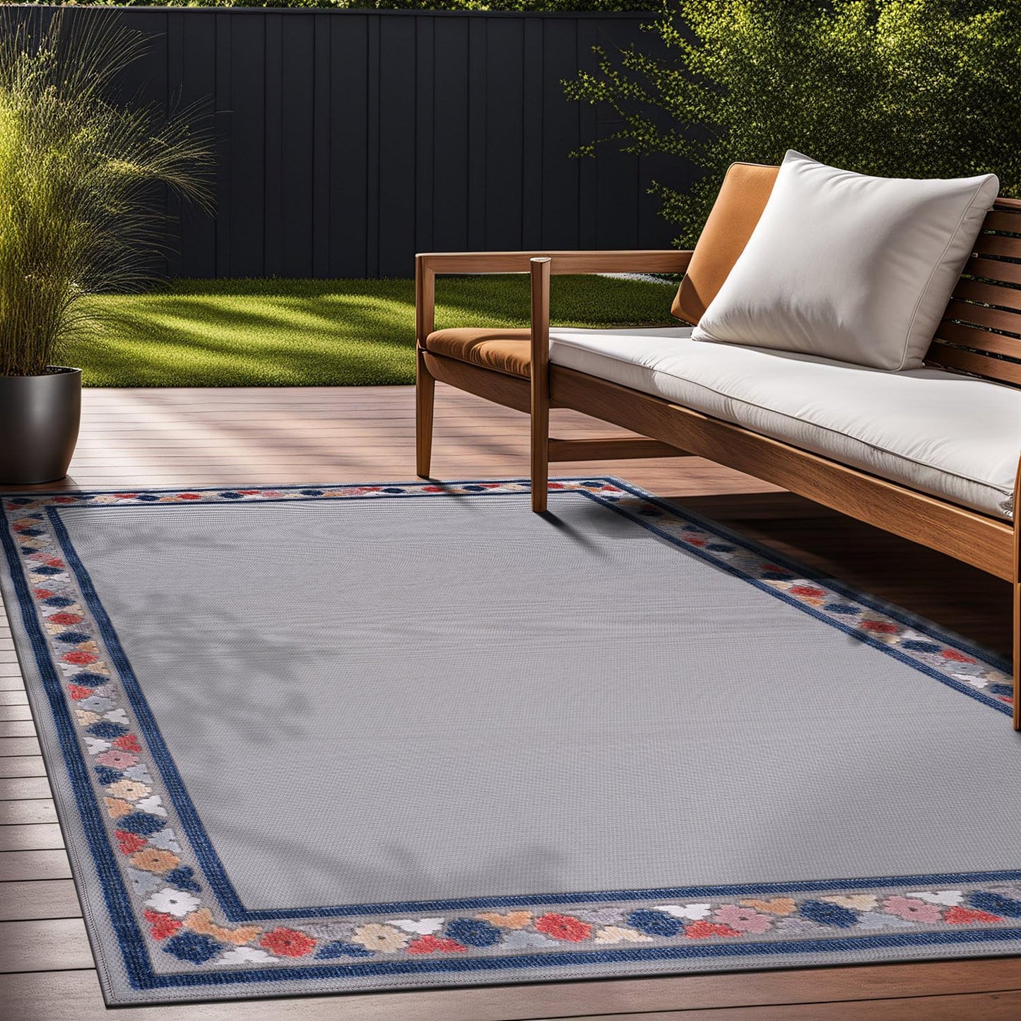 Beverly Rug Outdoor Rug 9x12 Modern Bordered Large Area Rugs for Indoor and Outdoor Patio Easy to Clean Non Shedding Living Room Porch Garden Washable Outside Carpet (9 x 12 Gray)