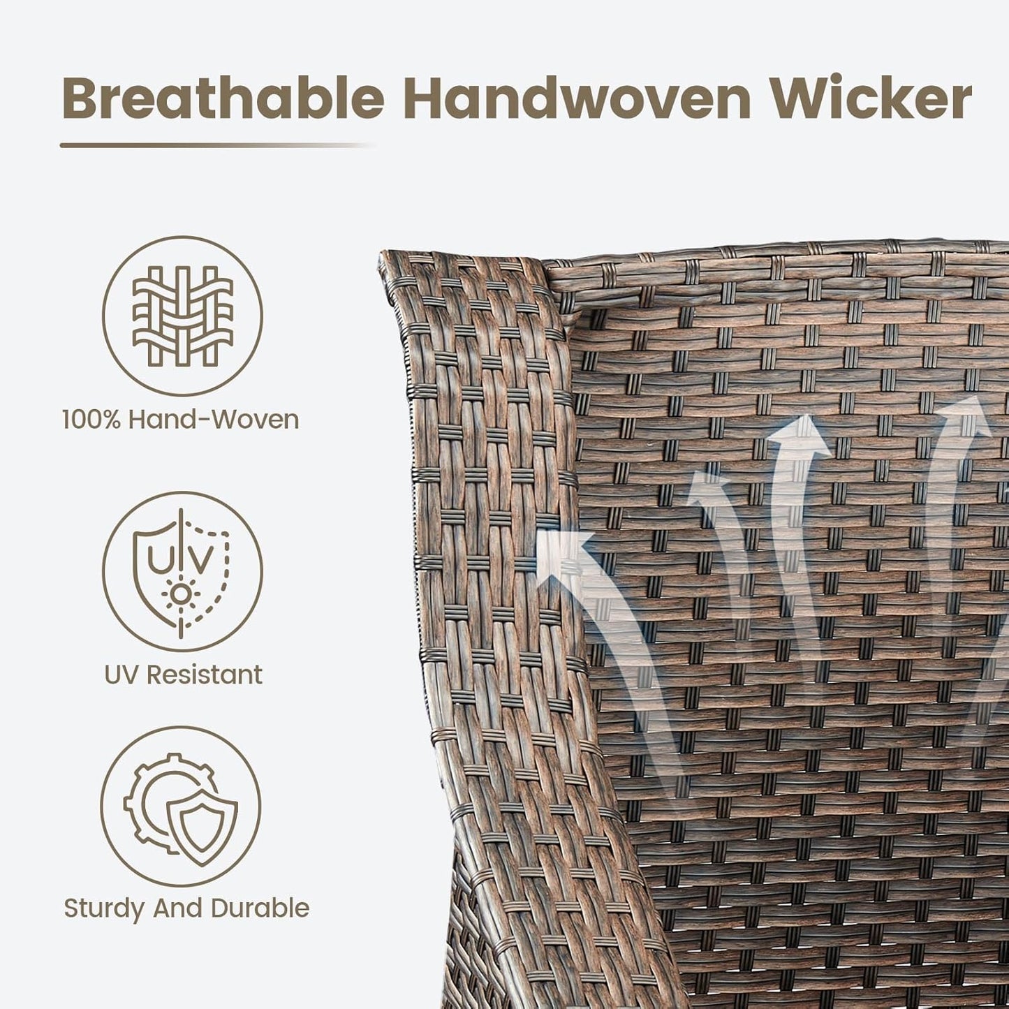 Outdoor Wicker Patio Chairs Set of 4 - Heavy Duty Outside Rattan Lawn Chair for Front Porch Balcony Backyard Yard Deck Poolside Apartment – Brown/Grey