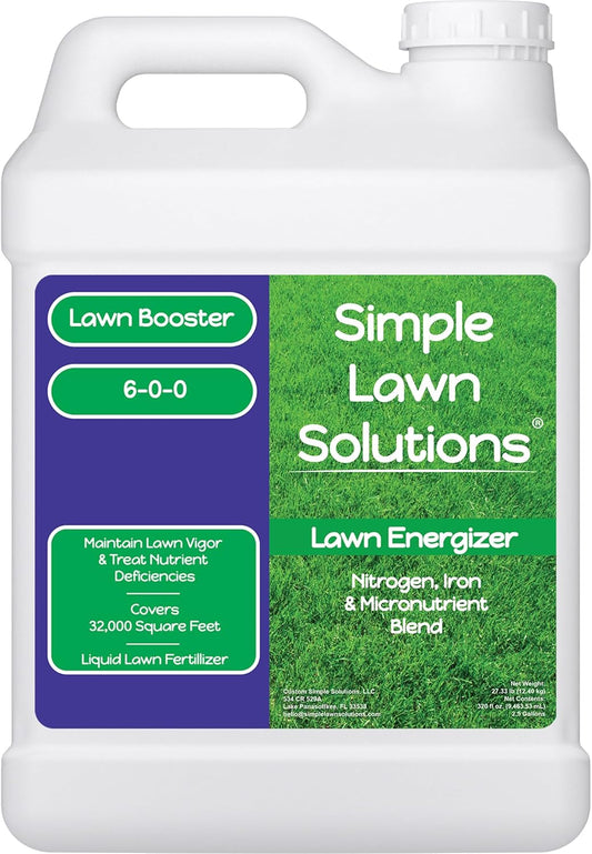 Commercial Grade Lawn Energizer- Grass Micronutrient Booster with Iron and Nitrogen- Liquid Turf Spray Concentrated Fertilizer- Any Grass Type, All Year- Simple Lawn Solutions (2.5 Gallons)