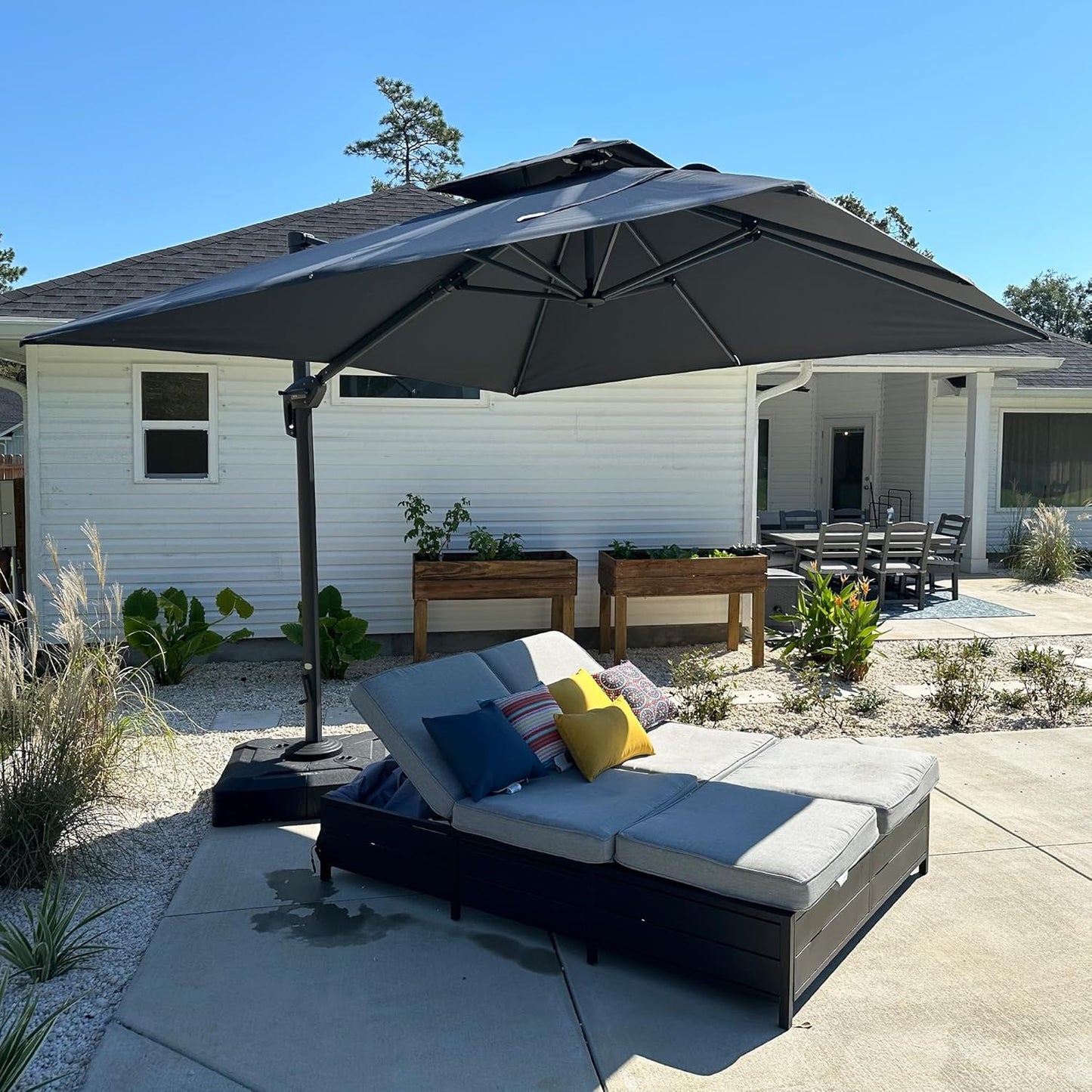 PURPLE LEAF 12' X 12' Patio Umbrella Outdoor Square Umbrella Large Cantilever Windproof Offset for Garden, Deck, Backyard and Pool, Grey