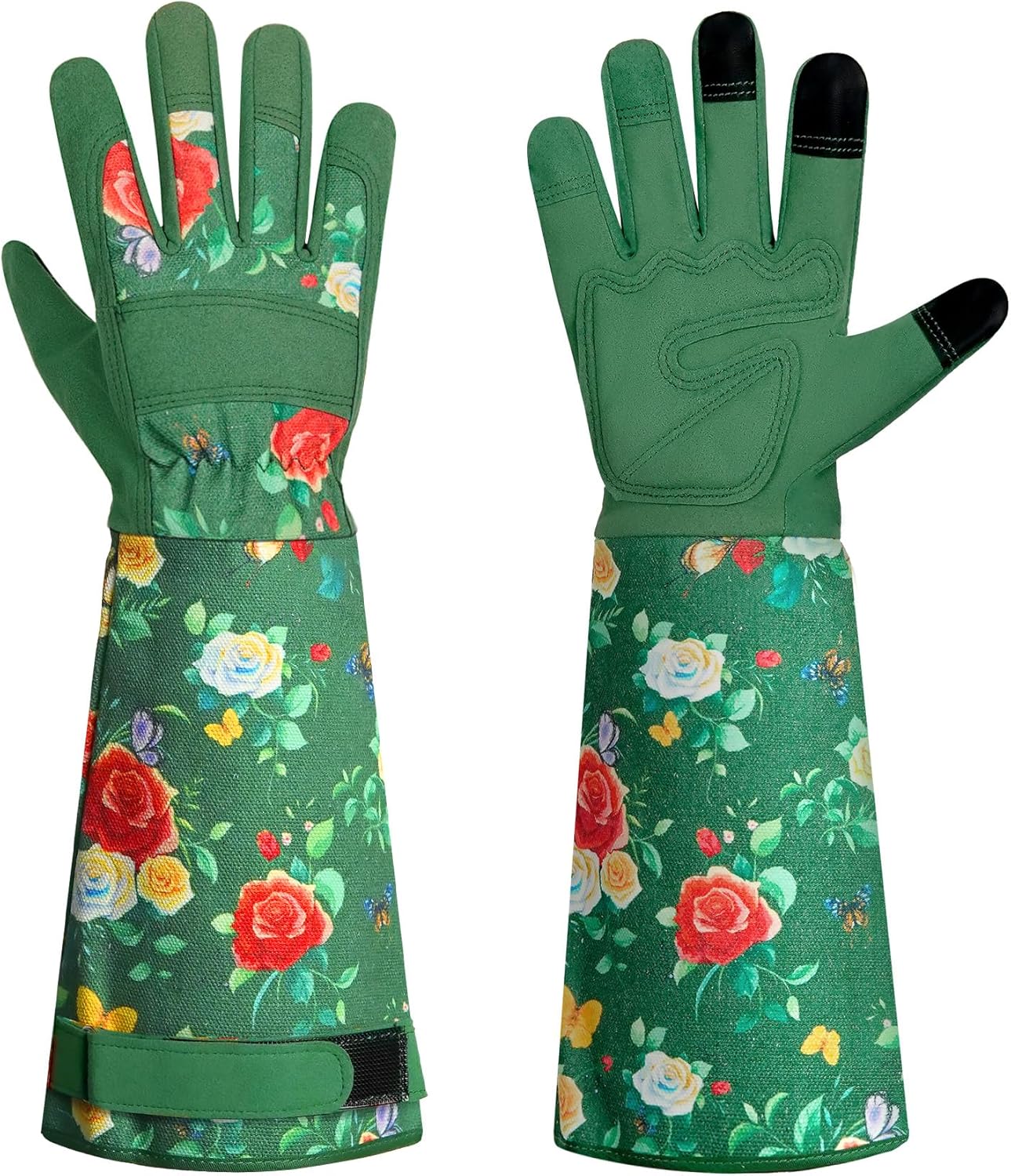 DLY Gardening Gloves,Leather Rose Gloves,Women's Long Gardening Glove for Work and Yard Work,Durable and Comfortable(Medium, Green