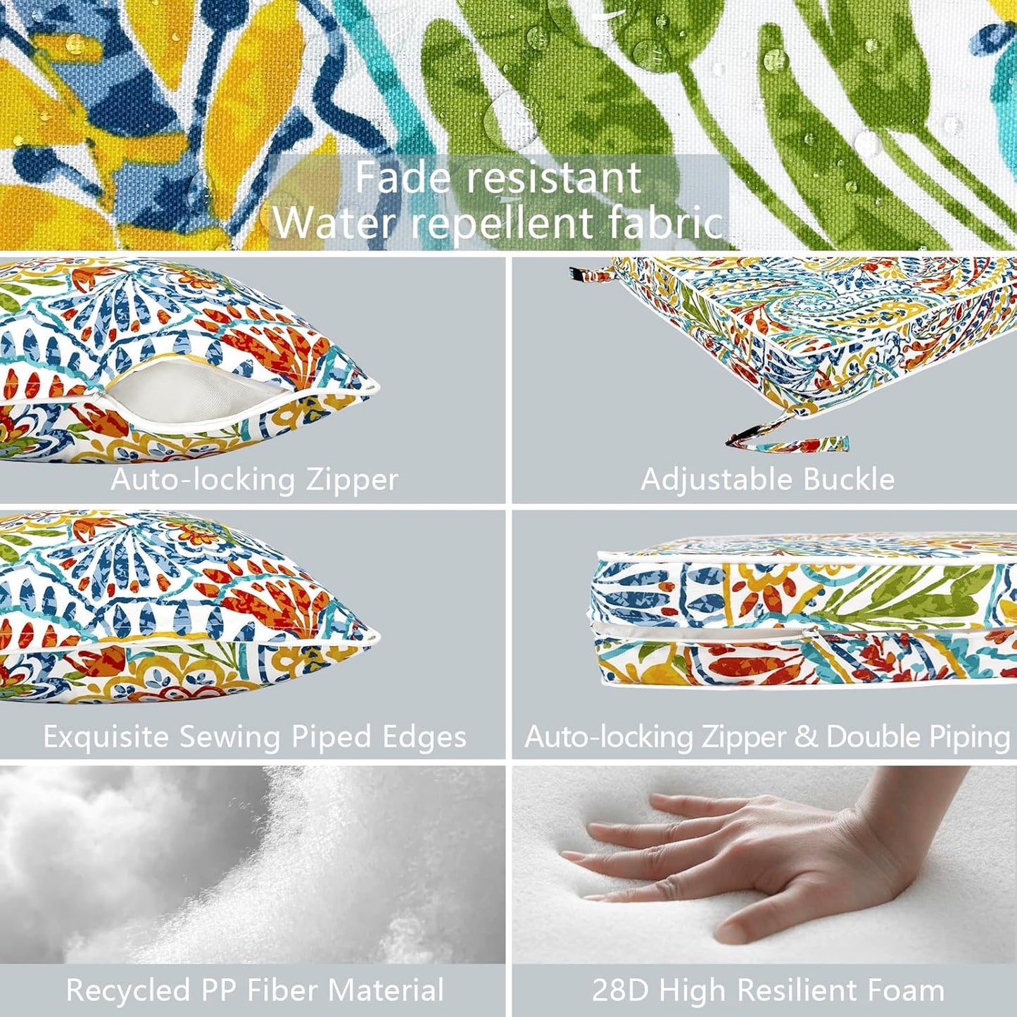 LVTXIII Outdoor Deep Seat Cushion 24"x24"x4" Patio Seat and Back Cushion Set Seasonal Chair Cushion for Dining Arm Chairs, Wicker Chairs and Garden Furniture Decoration, Paisley Multi