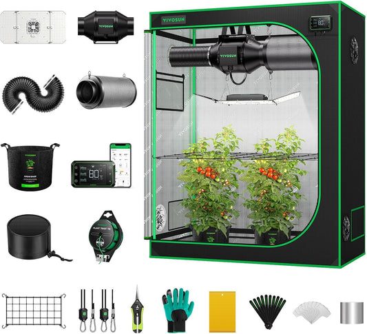 VIVOSUN GIY Smart Grow Tent System 4x2, WiFi-Integrated Grow Tent Kit, with Automate Ventilation and Circulation, Schedule Full Spectrum 200W LED Grow Light, and GrowHub E42A Controller