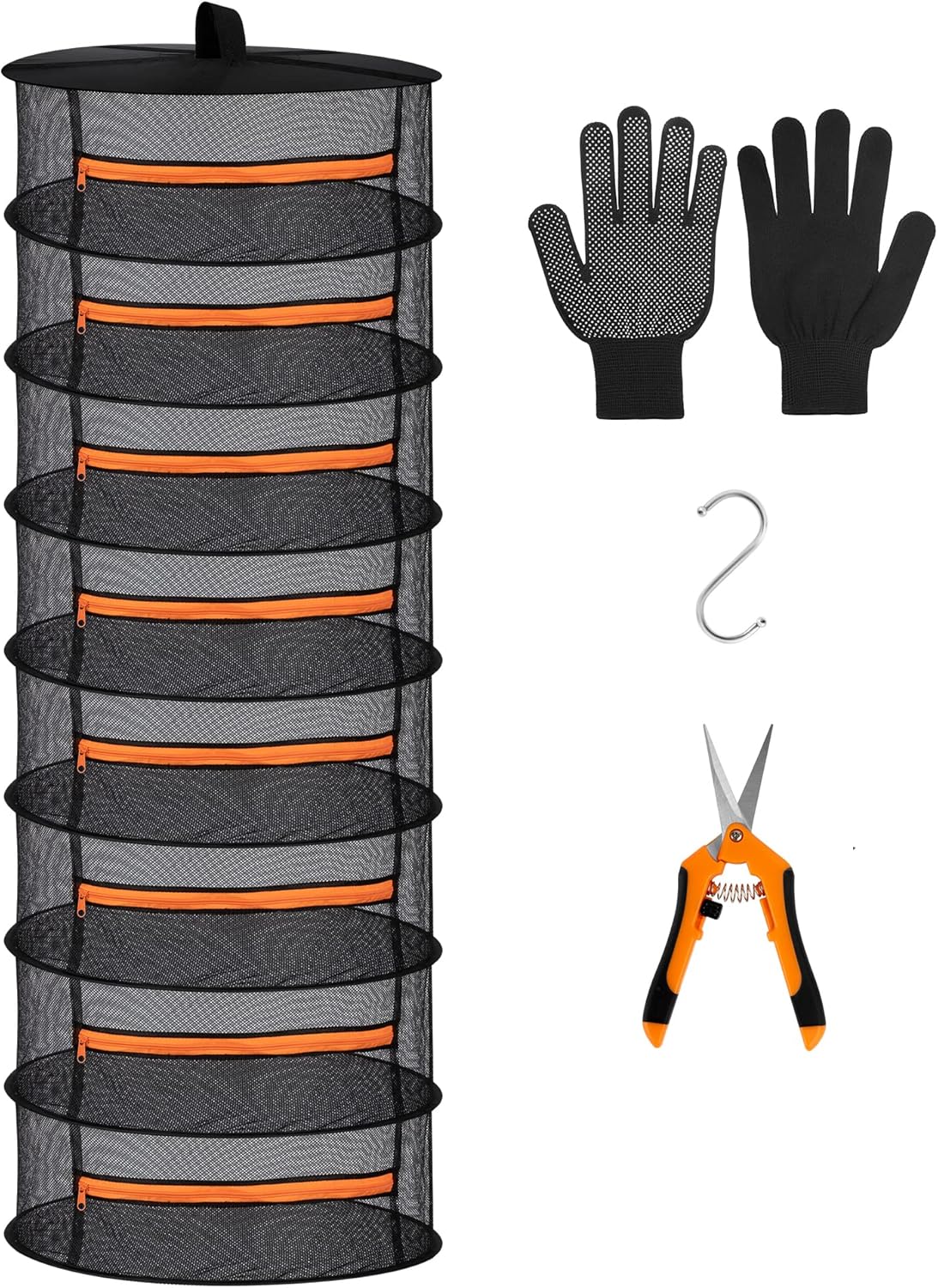 Desy & Feeci Herb Drying Rack-2ft Diameter 8 Layer Folding Mesh Hanging Basket Dryer Net with Zippers for Seeds Flowers Buds Plants Garden Outdoor Bumper Harvest(D24xH31 inch)