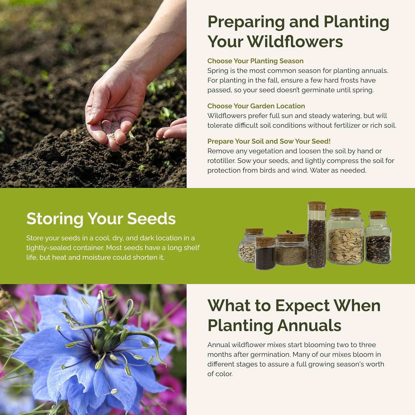 Eden Brothers Country Garden Flower Mixed Seeds for Planting, 5 lb, 2,400,000+ Seeds with Scarlet Flax, Cosmos Sensation | Attracts Pollinators, Plant in Spring or Fall, Zones 3, 4, 5, 6, 7, 8, 9, 10