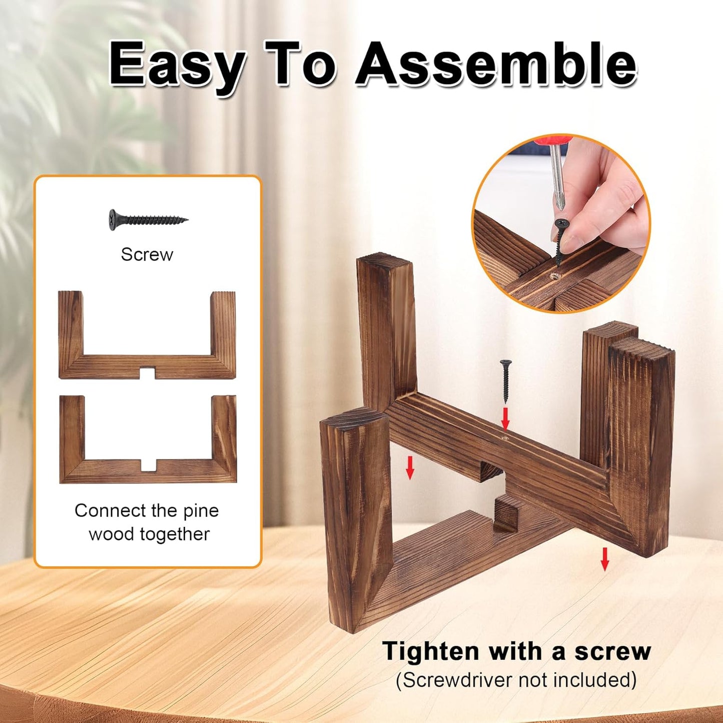 Plant Stand, Indoor/Outdoor Wood Plant Holder, Single Flower Pot Stand, Sturdy Planter Stand (Walnut, Fit 5-9 Inch Pots)