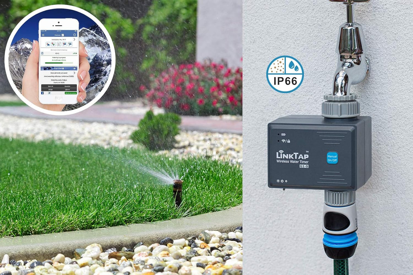 LinkTap G1S Wireless Water Timer (Requires Gateway), Smart Irrigation Hose Faucet Timer, Greater Range Than WiFi Sprinkler Timers, 2 Year Battery Life, Weather Aware, Alexa