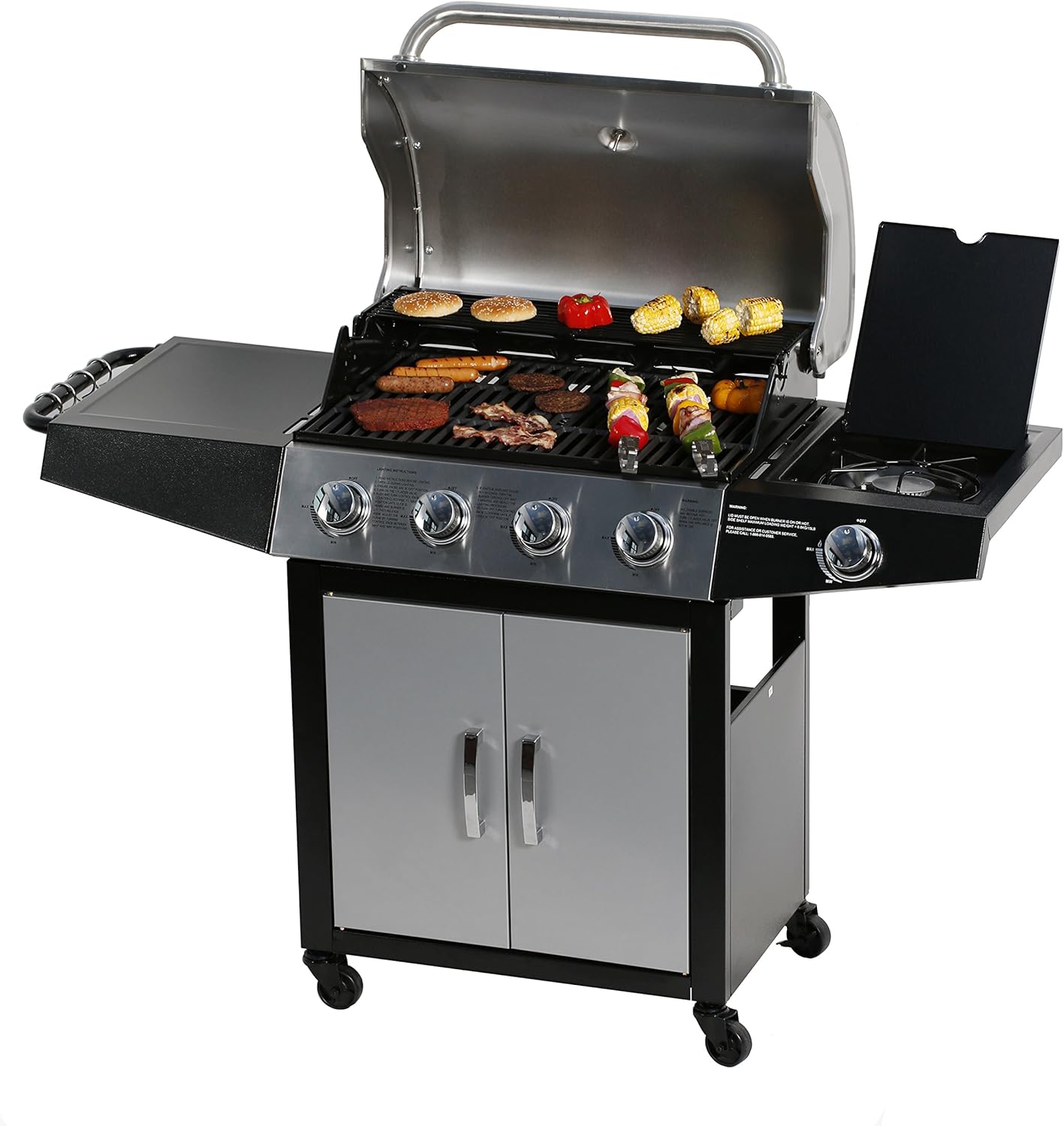 MASTER COOK 4 Burner Gas Grill, 52,000 BTU Cabinet Style Grill, Propane Grill, with Side Burner, Built with Stainless Steel