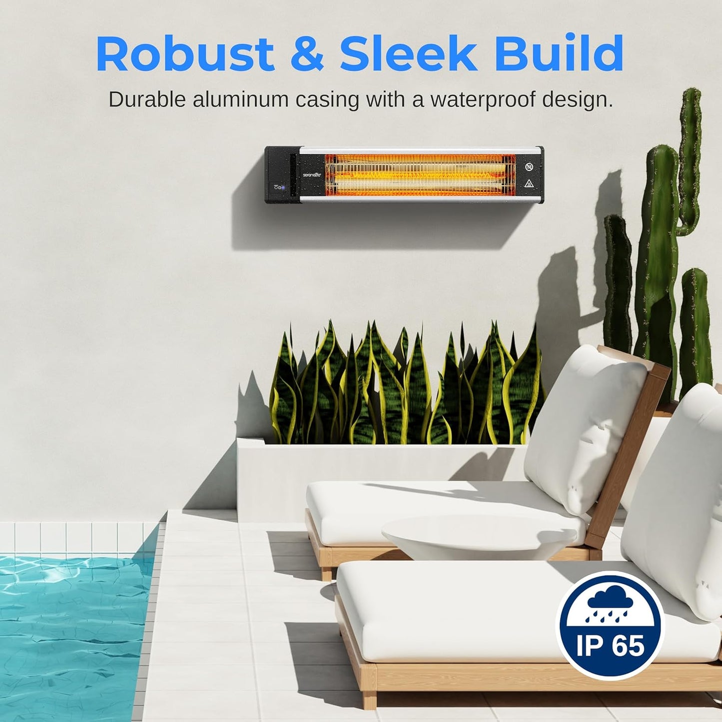 SereneLife Infrared Patio Heater, Wall-Mounted Electric Heater with Remote, 1500W, IP65 Approved, Odorless, Indoor/Outdoor for Patio, Restaurant, Backyard, Garage, Decks