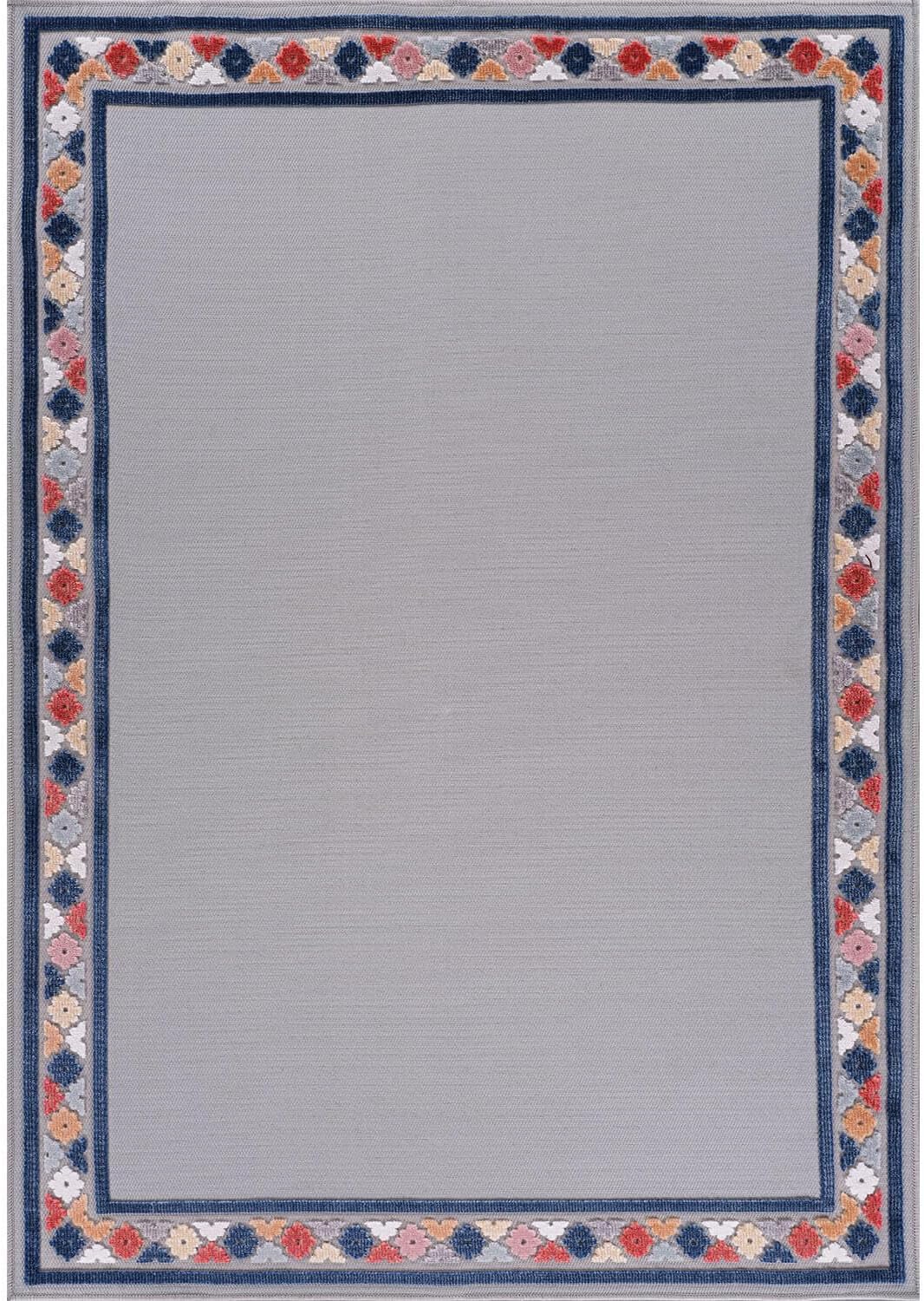 Beverly Rug Outdoor Rug 4x6 Modern Bordered Area Rugs for Indoor and Outdoor Patio Easy to Clean Non Shedding Living Room Porch Garden Washable Outside Carpet (4 x 6 Gray)