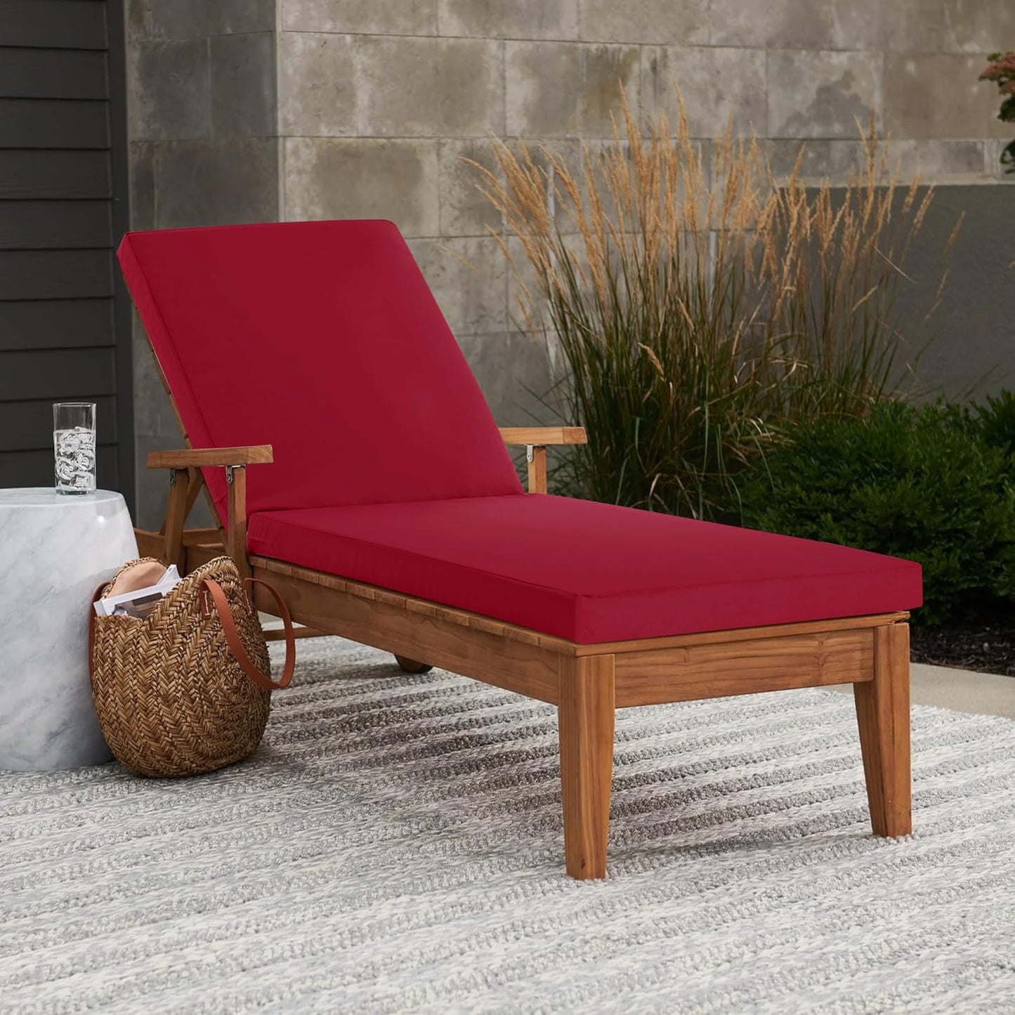 Chaise Lounge Cushions Outdoor - Waterproof and Fade Resistant Sun Lounger Replacement Cushions - Patio Lounger Pads with Removable Cover for Pool, Deck, Lawn, 72 x 21 x 3 Inch, Red