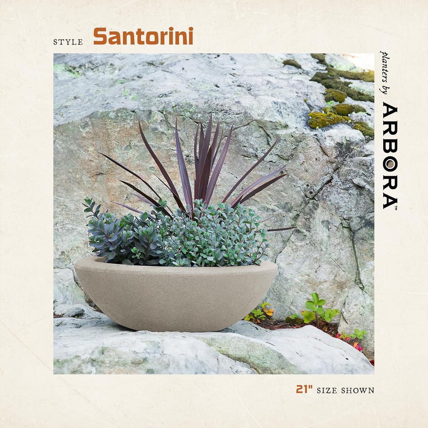 ARBORA 21" Santorini Bowl 2-Pack with Classic Cream Finish - Polyresin Indoor and Outdoor Planter2, Durable, Weatherproof, Lightweight, Large Plant Pots for Patio, Garden, Deck, Entryway