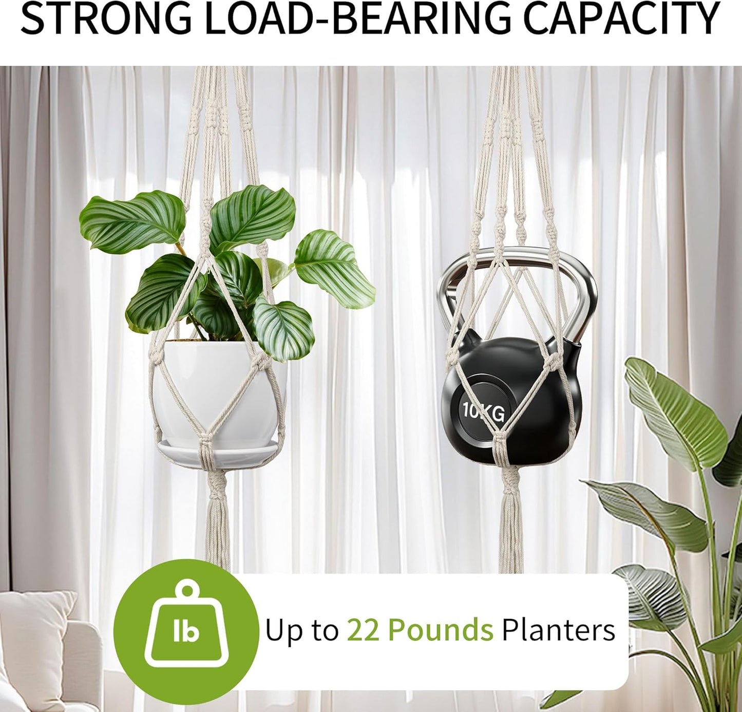 Macrame Plant Hanger, 34"/41"/46" 3 Sizes, Hanging Planters for Indoor Outdoor Plants, Flower Pot Holder with Wood Beads & Tassels for Boho Home Decor, 3 Pack, Ivory