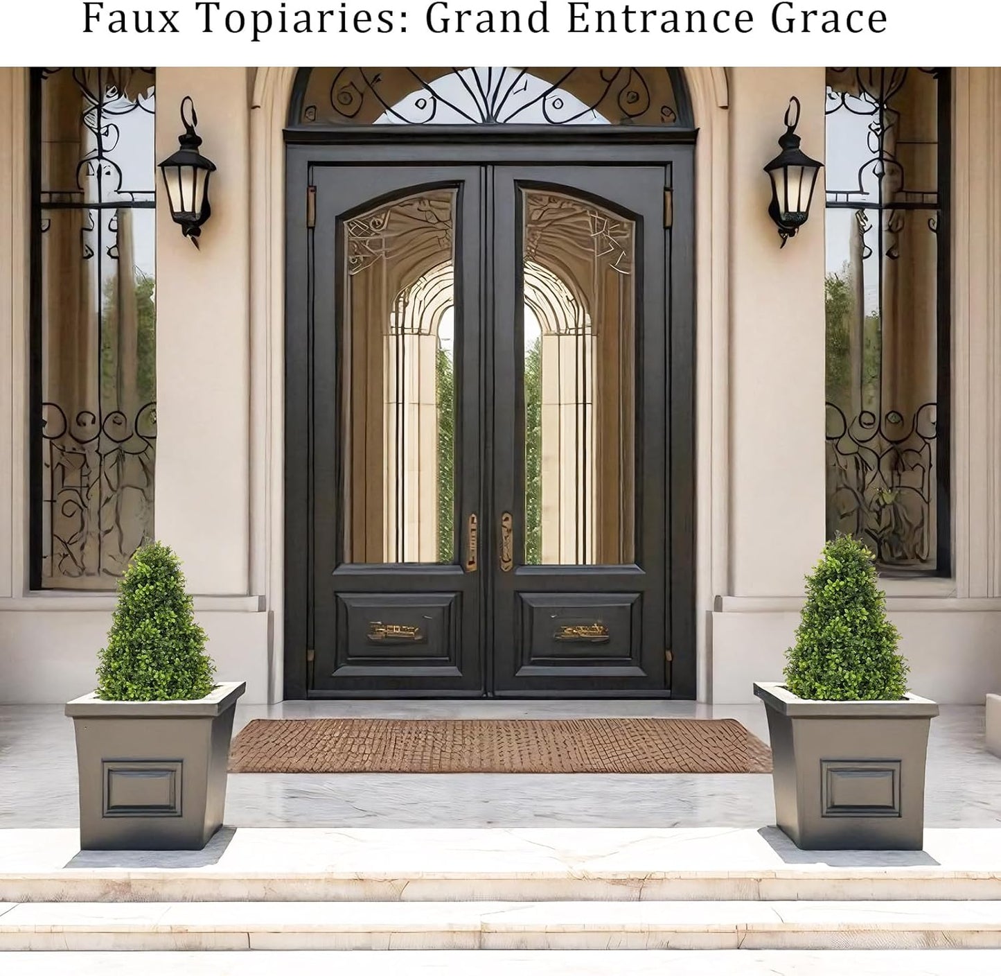 30" Artificial Boxwood Faux Plants Outdoor, UV Resistant Topiary Trees Realistic Cone-Shaped Fake Bushes and Shrubs Potted Fakeplants Set of 2 for Front Porch Patio Outside Planter Decor