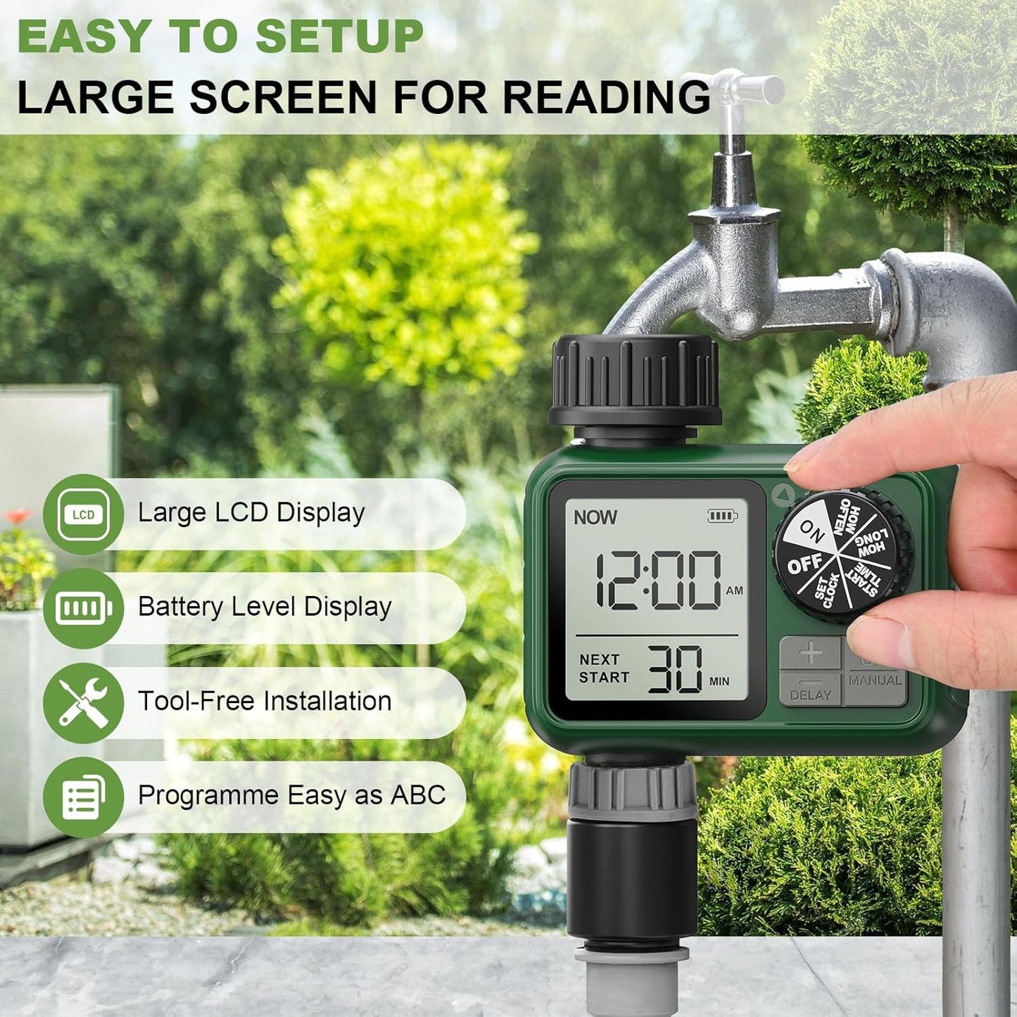 Sprinkler Timer, XinFuture Water Timer, Programmable Garden Hose Timer with Rain Delay, Manual& Automatic Watering System, Waterproof Digital Irrigation Controller Watering Lawn Evenly&Efficiently