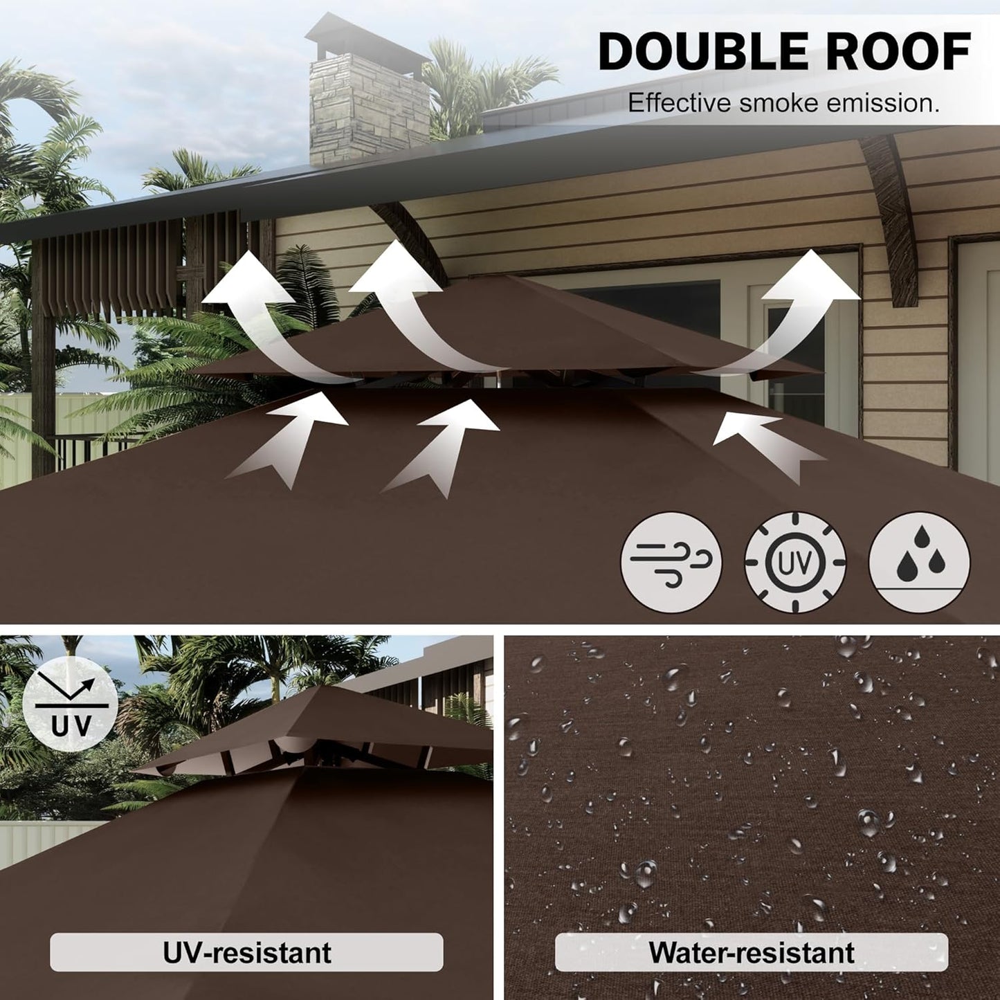 MASTERCANOPY 11 x 5 Grill Gazebo with Extra Side Awning Outdoor BBQ Gazebo with 2 LED Lights for Patio Party Backyard Picnic(Brown)