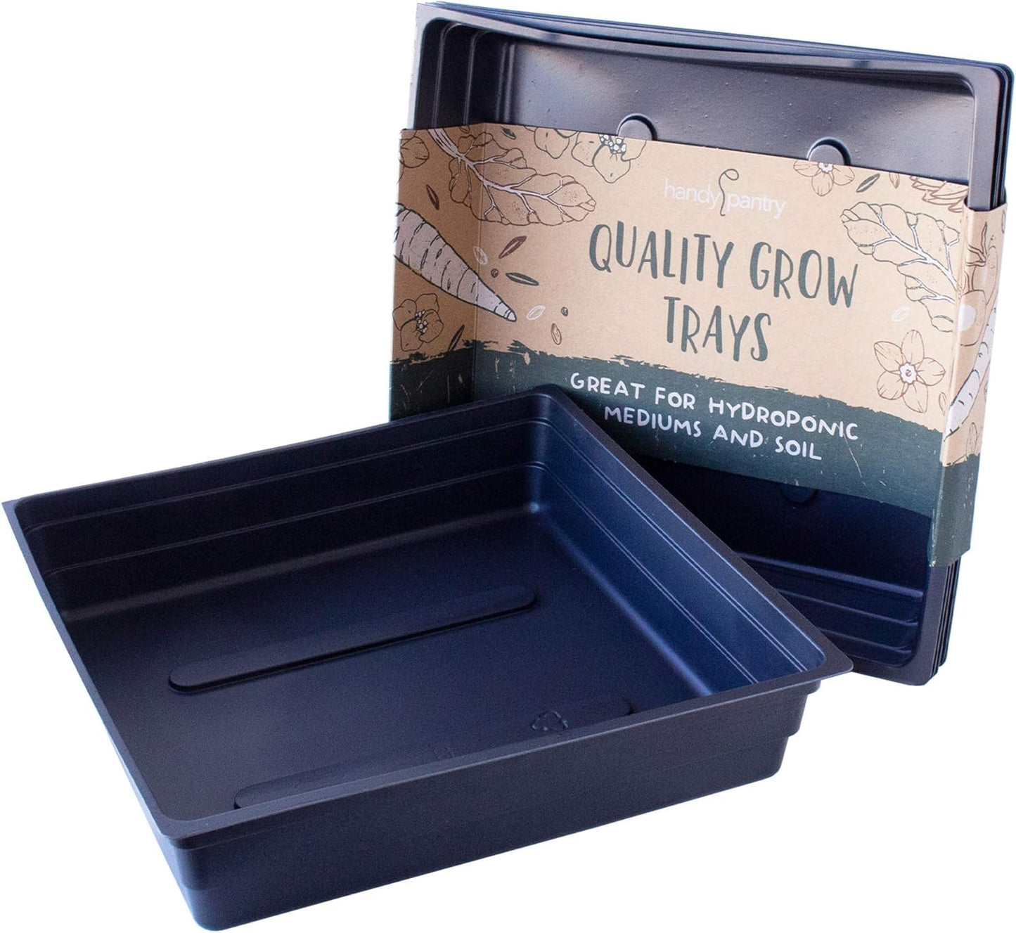 5-Pack 10x10 Garden Growing Trays Without Drain Holes - 10" x 10" Plastic Plant Trays No Holes - Wheatgrass Sprouting Tray, Microgreens Seed Tray, Hydroponic Trays, Nursery Flats, Greenhouse Supplies