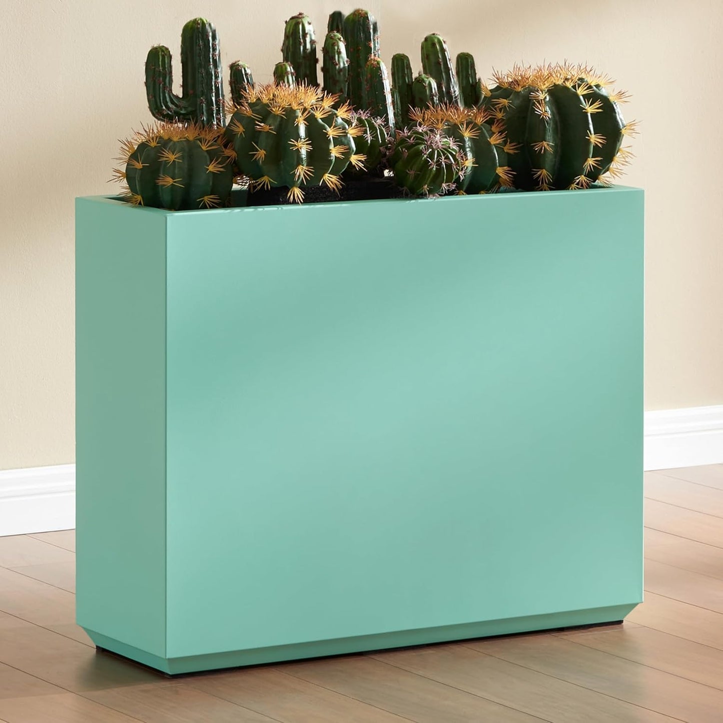 Metallic Heavy Outdoor Planter Box, Span Planter, Long and Tall Divider Planter, 30Lx10Wx24H, Aqua Blue, No Assembly 30.8 Pounds