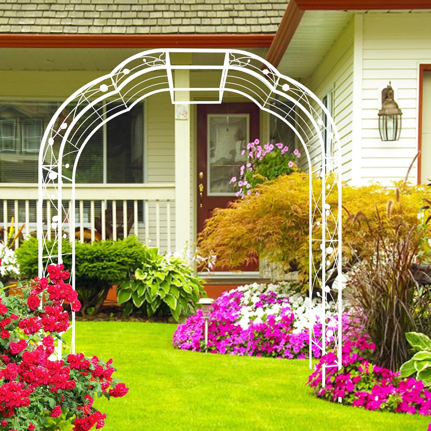 Metal Garden Arch 98.4" H Garden Arbor Trellis for Outdoor Climbing Plants Support Rose Lawn Tall Large Wedding Archway (Cream White, XL)