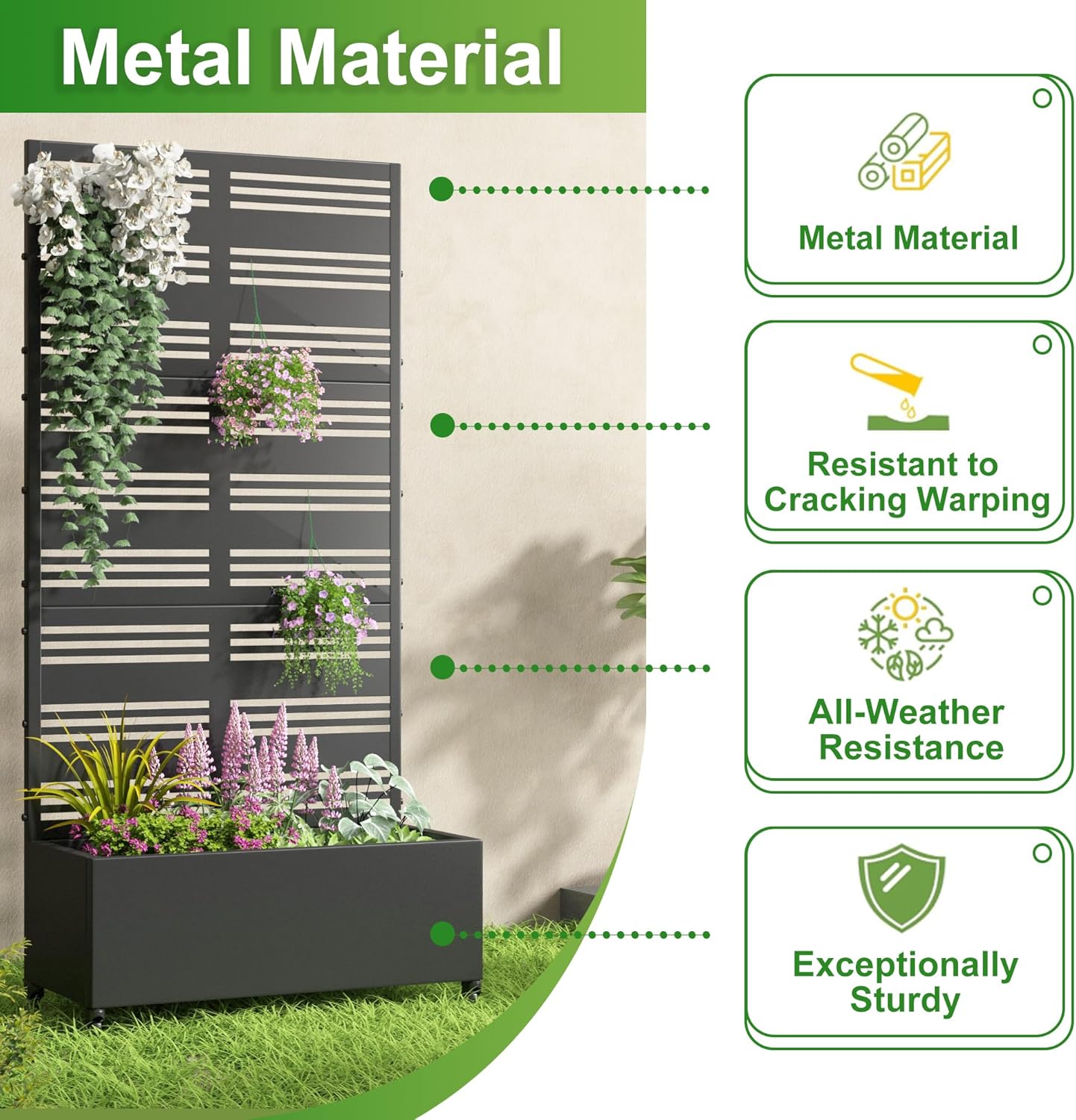 Lumioca 71"x35"x16" Metal Raised Garden Bed with Trellis, Trellis with Planter Box for Backyard Patio Balcony Climbing Plants, Black Harold