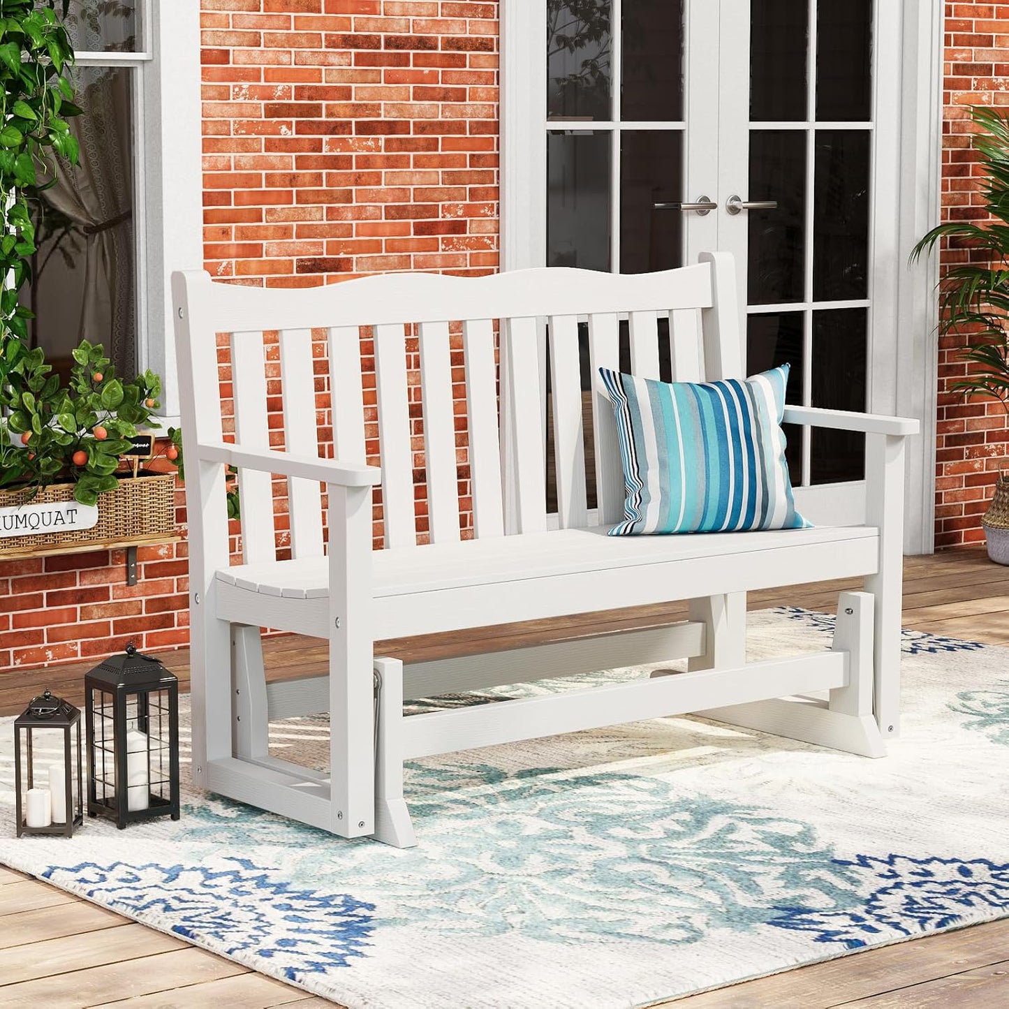 Stoog Outdoor Glider, 2 Person All-Weather Glider Bench with 800 lbs Weight Capacity, Never Fade or Rot, for Backyard, Garden, Deck, and Poolside, White