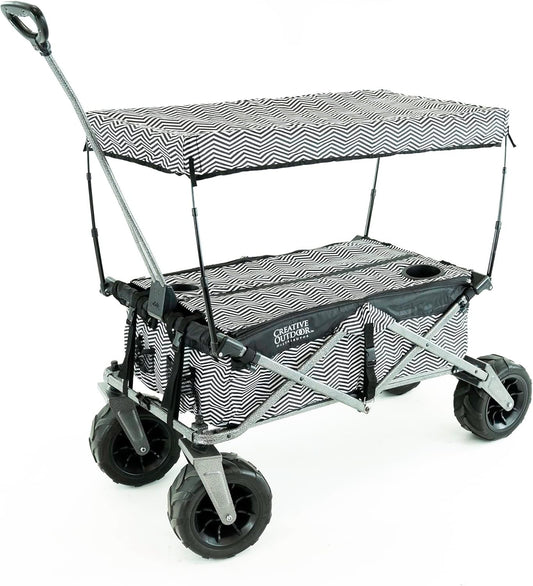 Creative Outdoor Push Pull Stroller Wagon, Beach Hauler XXL with Canopy, Collapsible and Portable Heavy Duty Folding Cart, Supports up to 200lbs Weight Capacity, Giant 10" Wheels