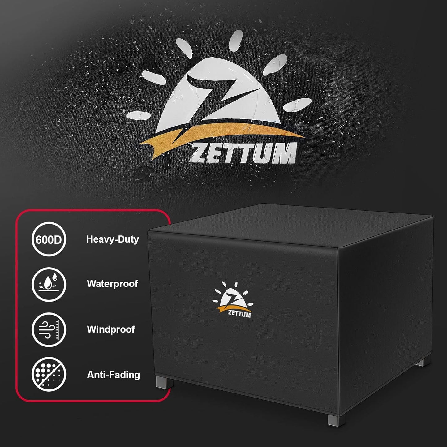 Fire Pit Cover Square 40 Inch - Outdoor Firepit Cover Heavy Duty & Waterproof, 600D Patio Fire Table Cover Gas Fire Pit Accessories Fade & Weather Resistant - 40 x 40 x 20 Inch