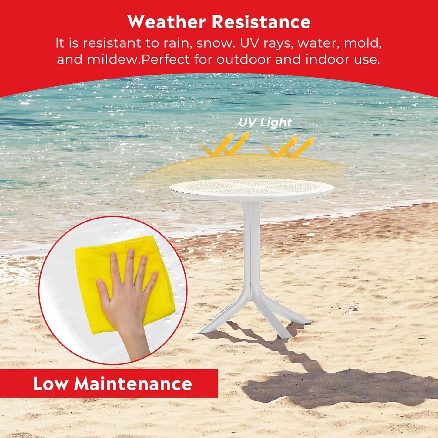 Dining Table Set for 4, HDPE Patio Round Dining Table and Stackable Chair, Kitchen & Dining Room Sets All Weather for Backyard Porch Poolside, White