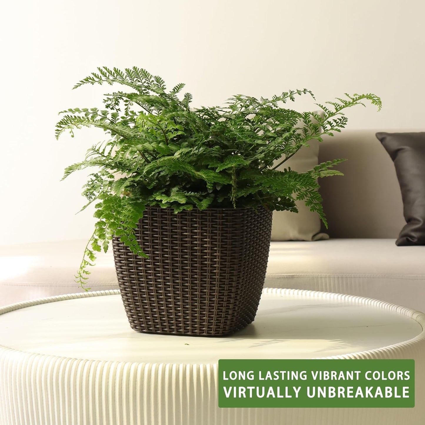 Dexceder 9x8 Self Watering Planter Indoor Outdoor, Inner Mat Design, Thickened Table Flower Plant Pot with Water Level Indicator (Brown Rattan)