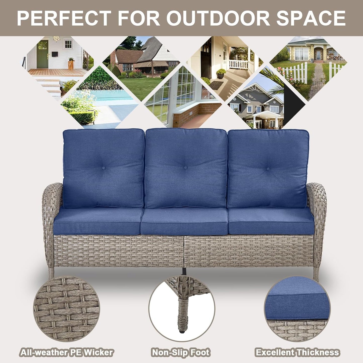 Expansive 10 Pieces Outdoor Patio Furniture Set with 43” Propane Fire Pit Table, Patio Conversation Set with Swivel Rocker Outdoor Chairs Set of 4 and Sofa, Ottoman and Wicker Side Table