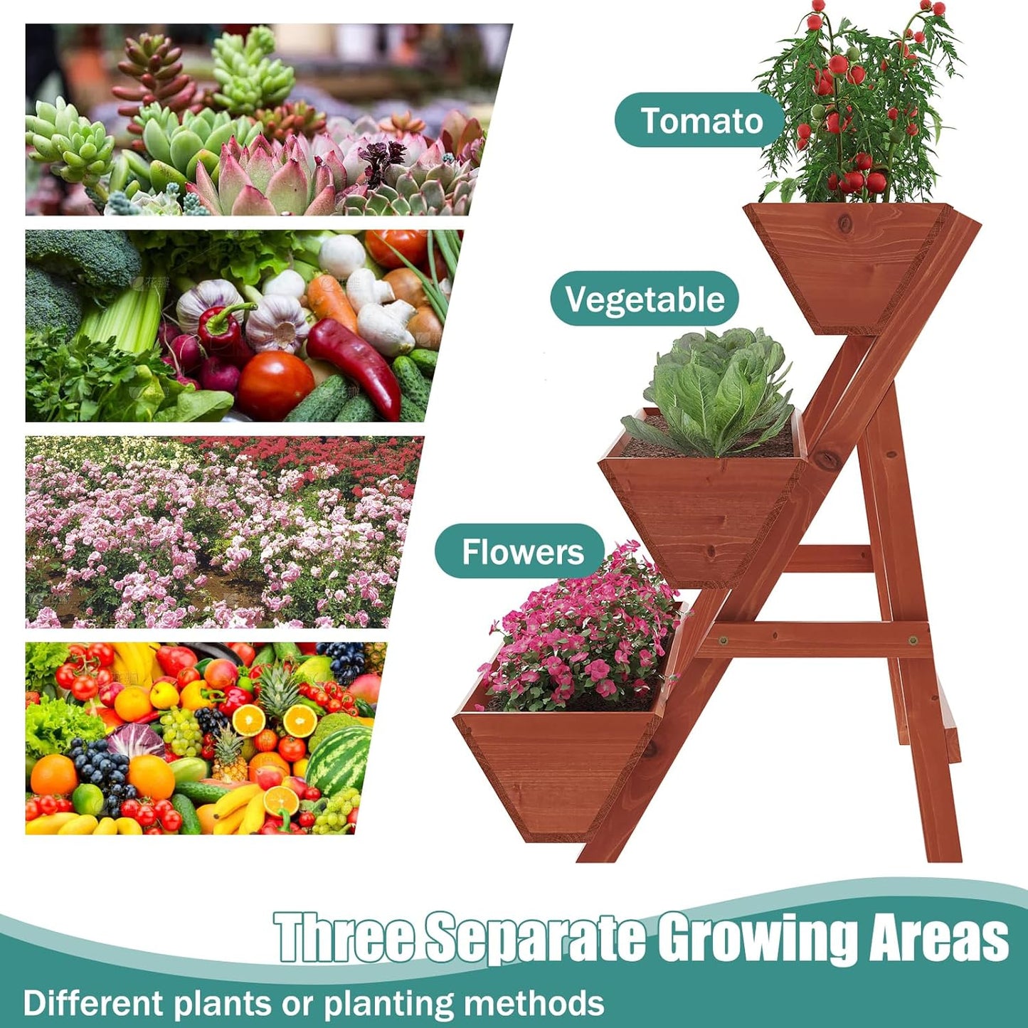 Raised Garden Bed, 3 Tier Vertical Garden Planter for Indoor & Outdoor, Raised Planter Box with Legs, Garden Planter Box for Flowers/Vegetables/Plants