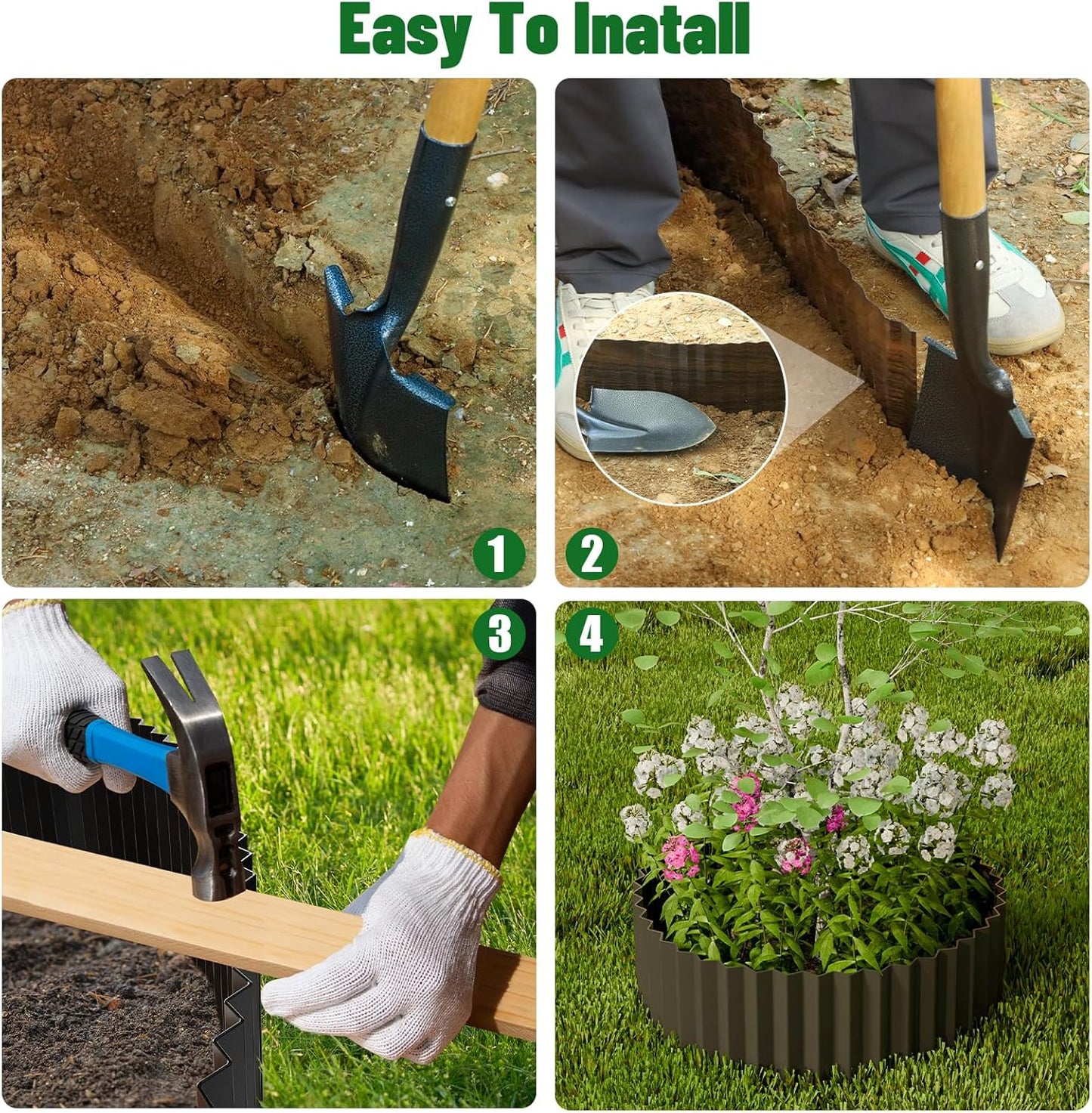 SnugNiture Corrugated Metal Garden Edging,4" x 10' Sturdy Lawn Edging Border,Landscape Edging Border for Lawn, Flower Bed,Garden and Yard(Black)