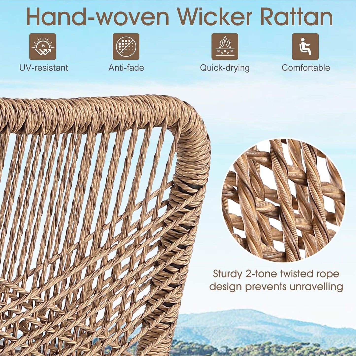 Outdoor Bar Stools Set of 6, Patio Swivel Counter Height Rattan Bar Stools, Patio Wicker Bar Swivel Chairs with Cushion, Outdoor Pool Bar Chairs for Backyard Garden Balcony w /360 Rotation