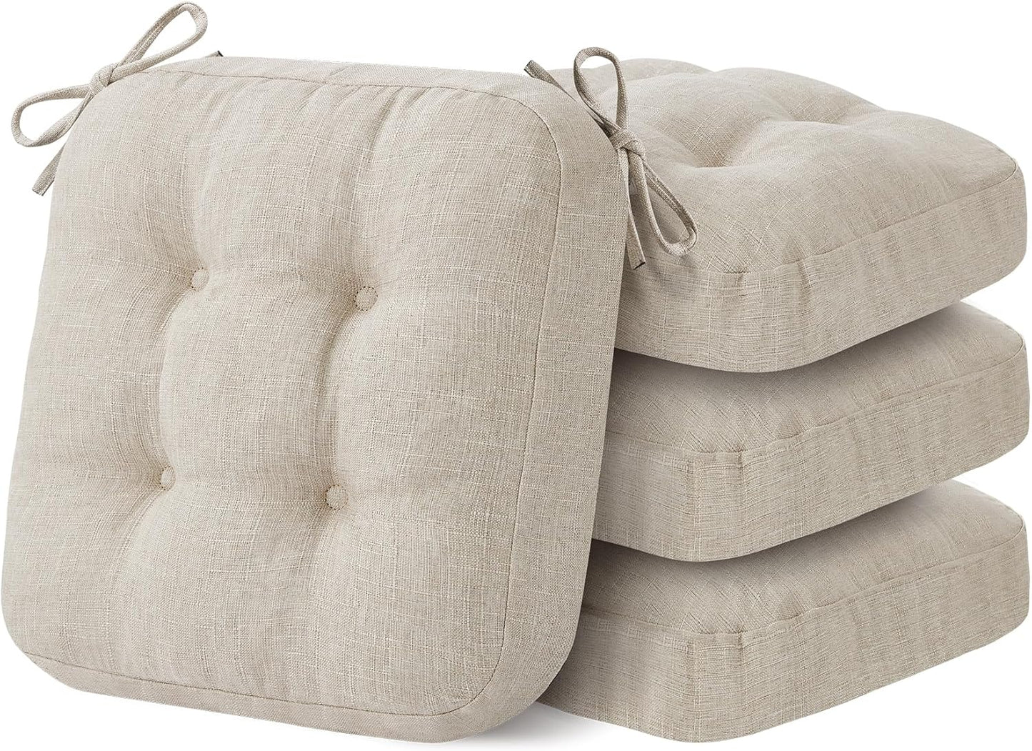Chair Cushions, Memory Foam Dining Chair Cushions, Tufted Indoor Chair Pads, Set of 4, 16.5' x 16.5' x 3.5', Beige