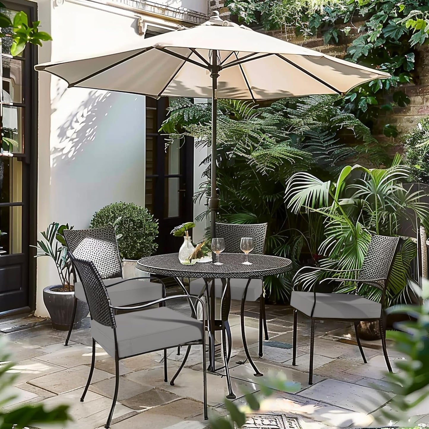 Favoyard Patio Chair Cushions 20 x 20 x 3 Inch Waterproof Outdoor Seat Cushions for Patio Furniture 3-Year Color Fastness Garden Sofa Couch Chair Pads with Handle & Adjustable Straps Set of 2, Grey