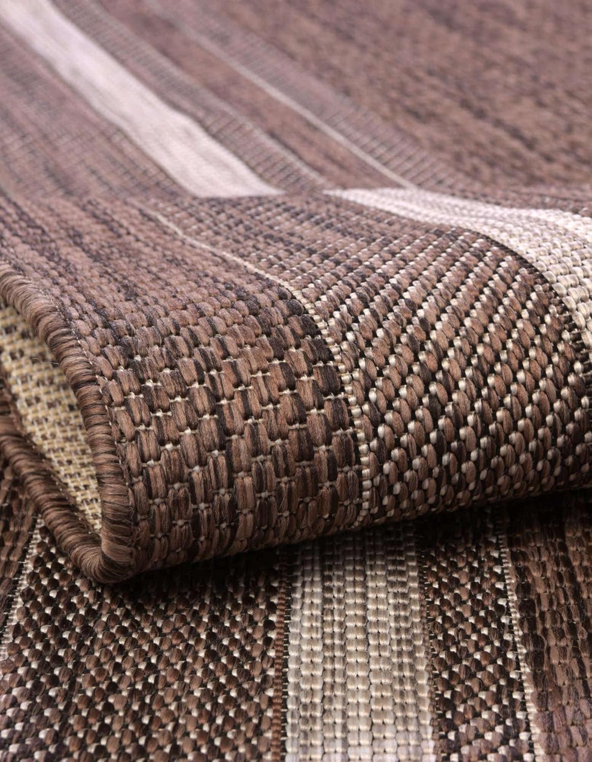Unique Loom Outdoor Border Collection Area Rug - Soft Border (13' Round, Brown/ Ivory)