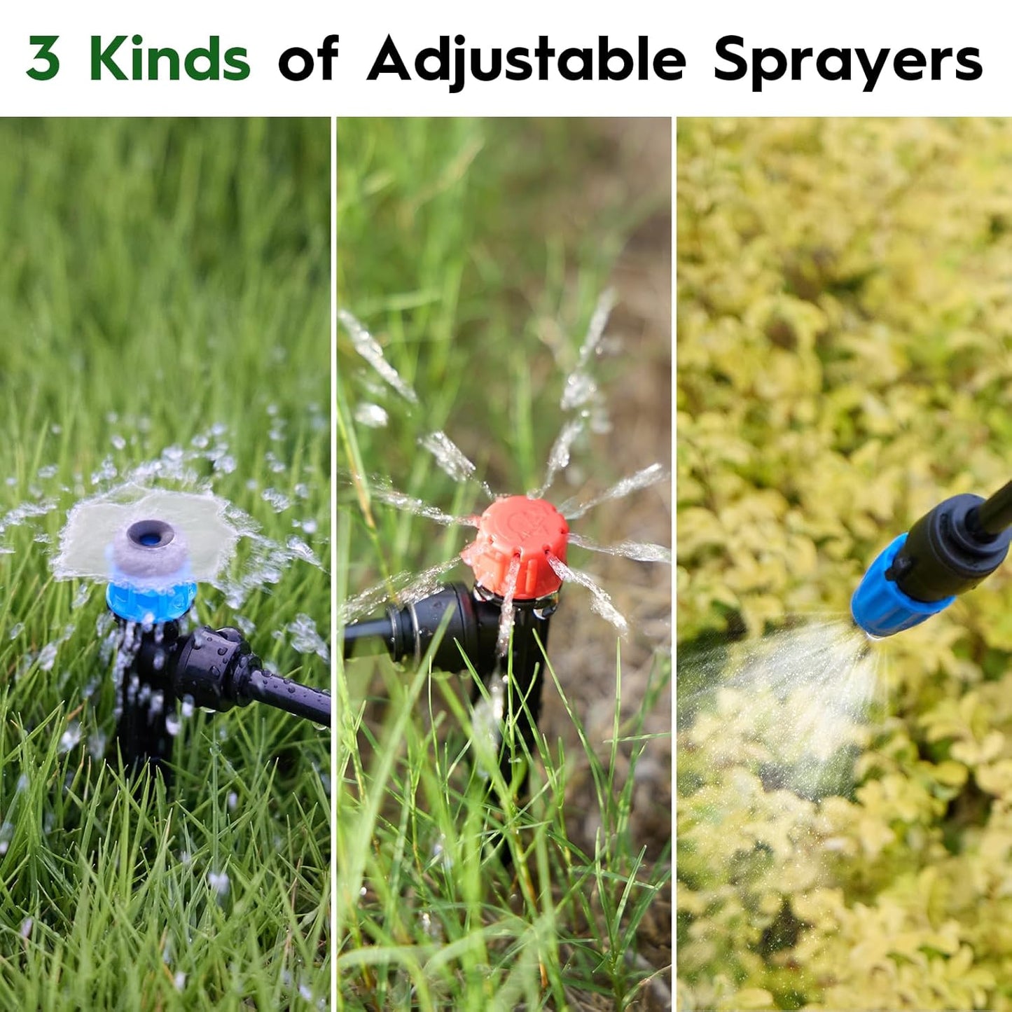 200 FT Quick-Connect Drip Irrigation System Kit, Automatic Garden Watering Misting System for Greenhouse, Lawn, Flower Bed with Irrigation Tubing, Hose Splitter 2 Way, Adjustable Drip Emitters