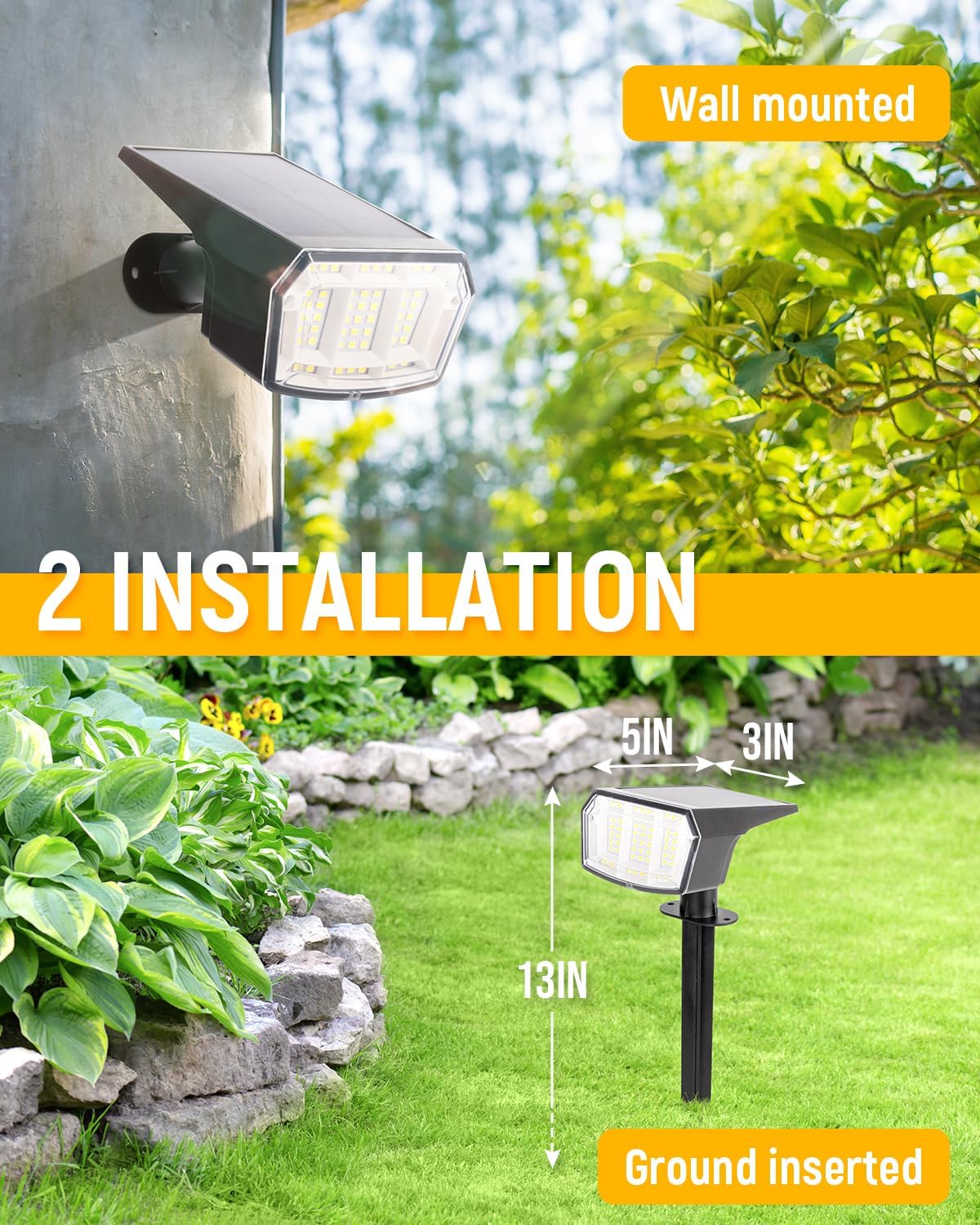 Solar Spot Lights Outdoor, 4000K Natural Light, 63 LED 3 Lighting Modes, IP65 Waterproof Spotlights for Outside House Yard Garden Landscape Lights 10 Pack