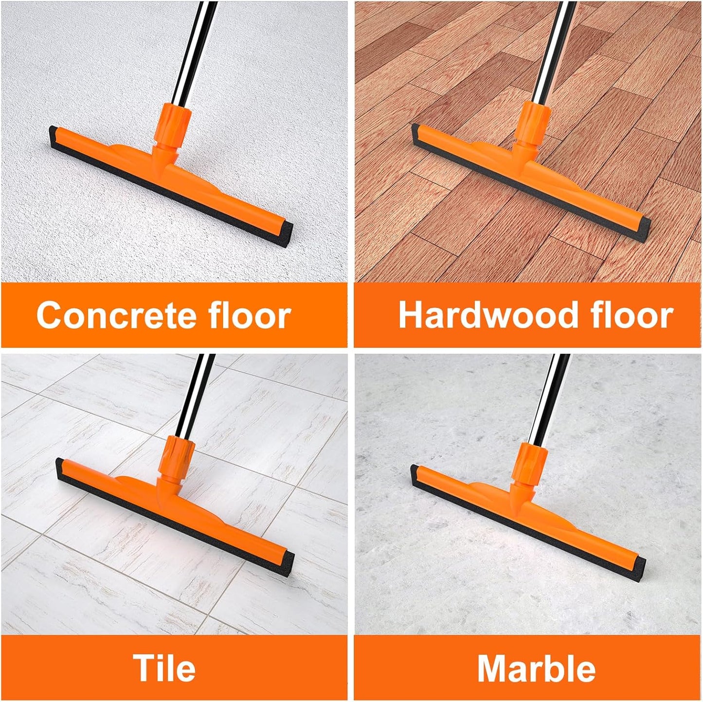 ITTAR Heavy-Duty Floor Squeegee, 62" Adjustable Handle, EVA Foam Blade, Ideal for Concrete, Garage, Patio & More