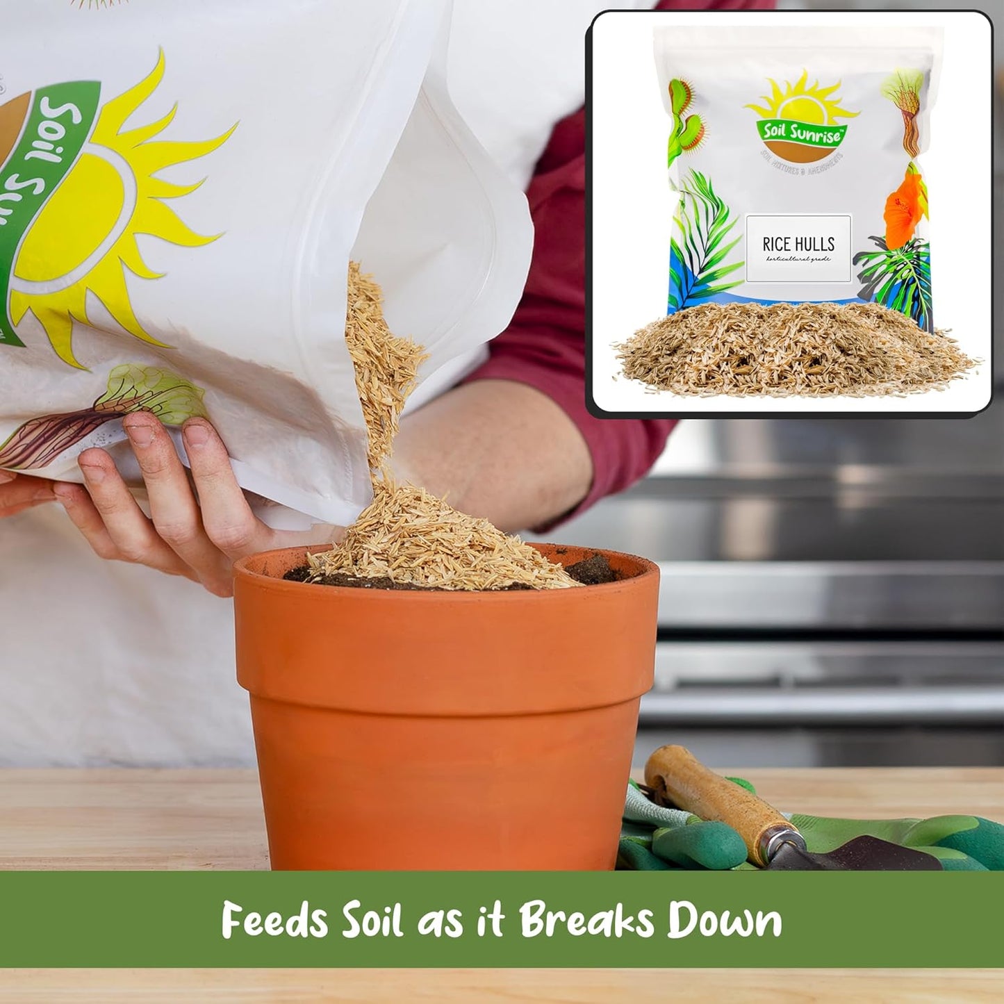 Organic Horticultural Grade Rice Hulls (8 Quarts); All-Natural Soil Amendment for Houseplants, Gardening, Seed Starting & Chicken Bedding