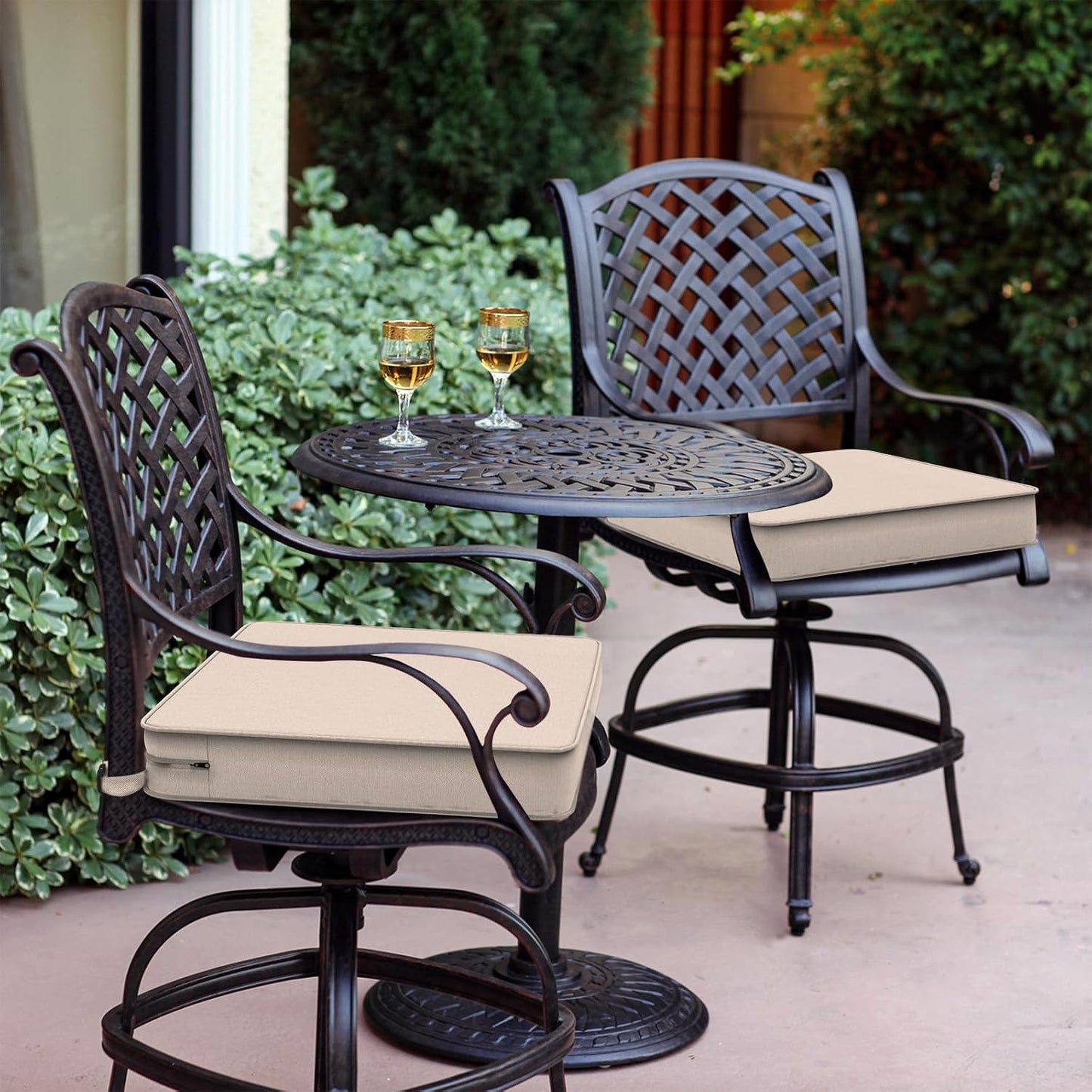 LVTXIII Patio Chair Cushions 19"x19"x3", Water-Repellent Outdoor Seat Cushions for Patio Furniture, Square Chair Pads with Ties for Home Garden Decoration, Set of 2, Beige