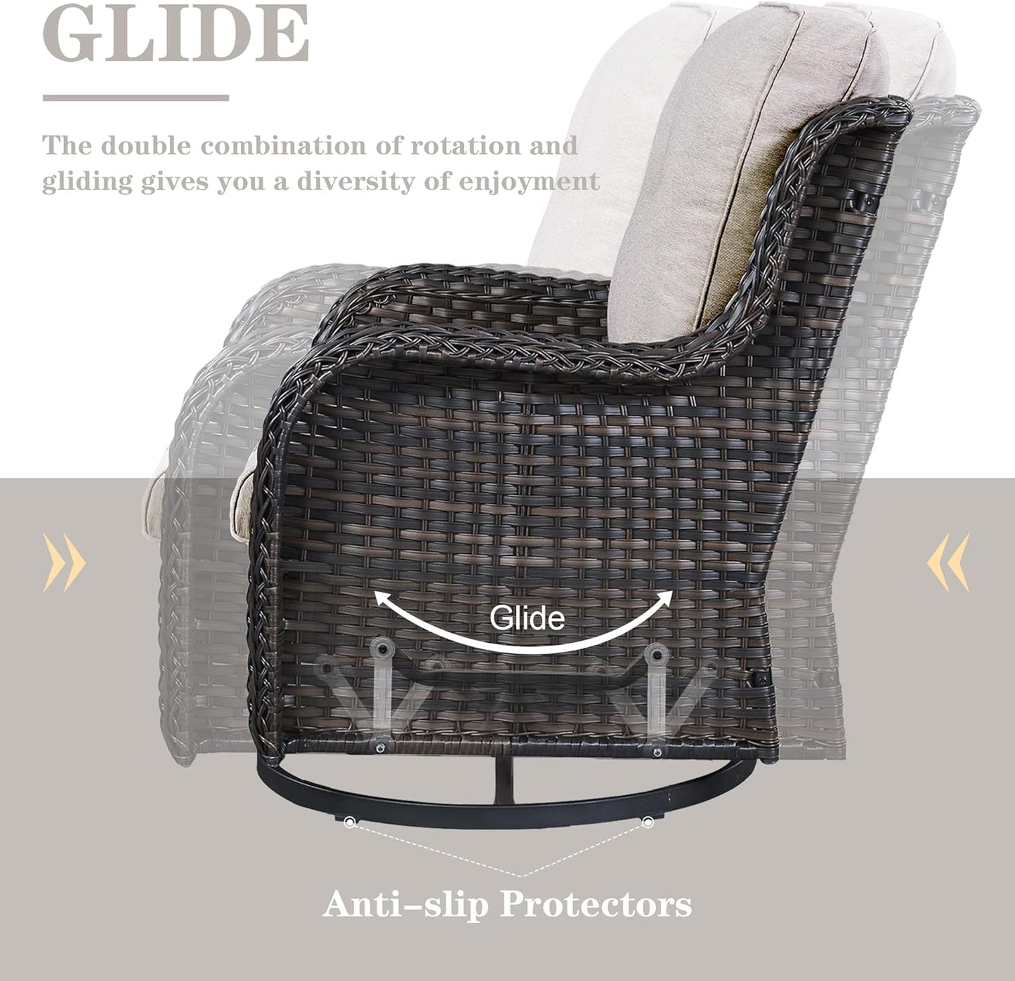 Outdoor Patio Furniture Set with 50000BTU Propane Fire Pit Table, 7 Pieces Wicker Patio Conversation Set with 2 Swivel Glider Rocker Chair Rattan Sofa Beige Cushion Perfect for Casual Gathering