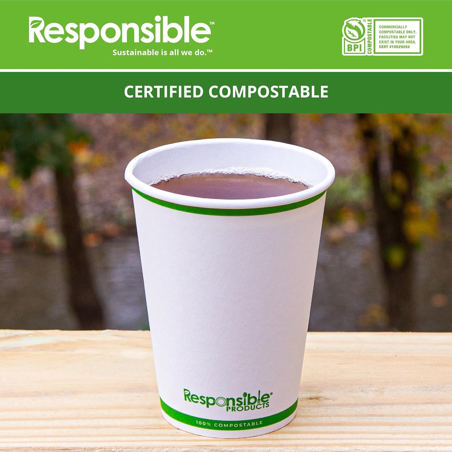 12 oz Paper Hot Cups, Tree-Less™ Compostable Paper Coffee Cups, Extra Strength, Tree-Free and Made Without PFAS, White (1000 Count)