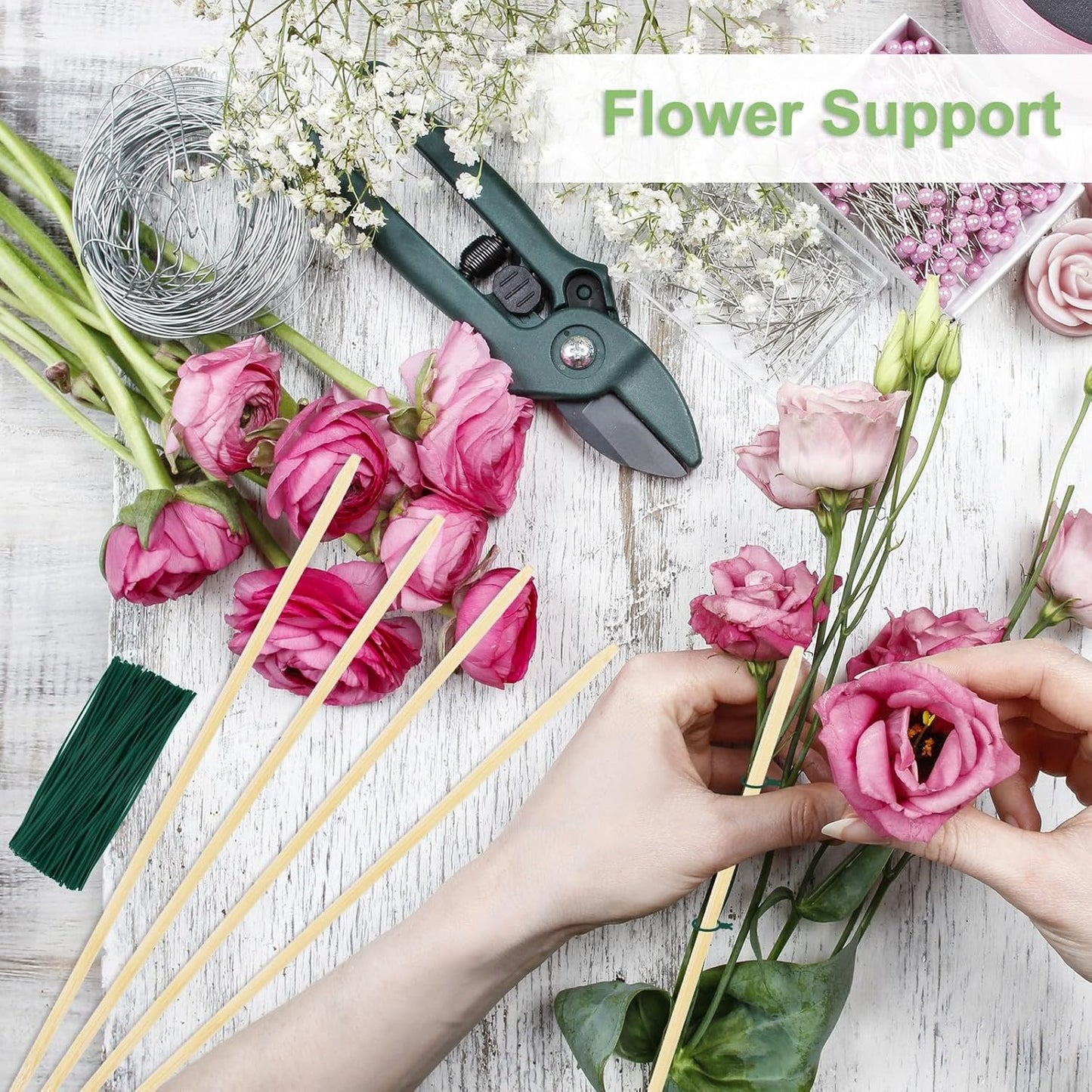 40 PCS Bamboo Plant Stakes 18 Inch, Wood Plant Support for Gardening for Potted Floral Plant, Indoor Wooden Sign Posting Garden Stick, Crafts Sticks with 40 PCS Wires(4")