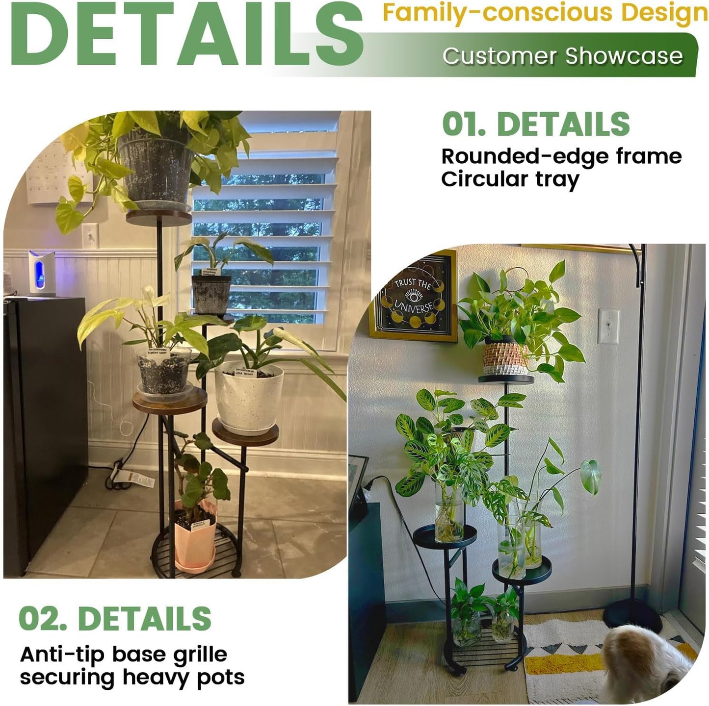 TOSKING 5 Tier Metal Plant Stand Indoor， Plant Shelf, Corner Shelf Flower Pot Stand for Outdoor Plant Stand for Living Room Balcony Garden Patio Bedroom (Green, 42inches)