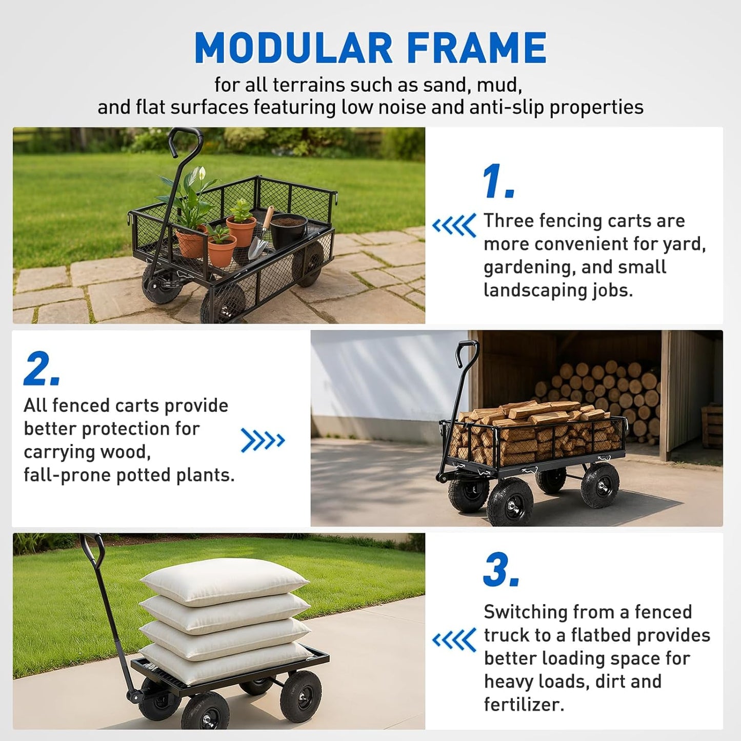 Yesker Steel Garden Carts - 800lbs Dump Wagon with All Terrain Inflatable Wheels for Yard Lawn Farms Gardening - Heavy Duty Utility Outdoor Hauling Wheelbarrow