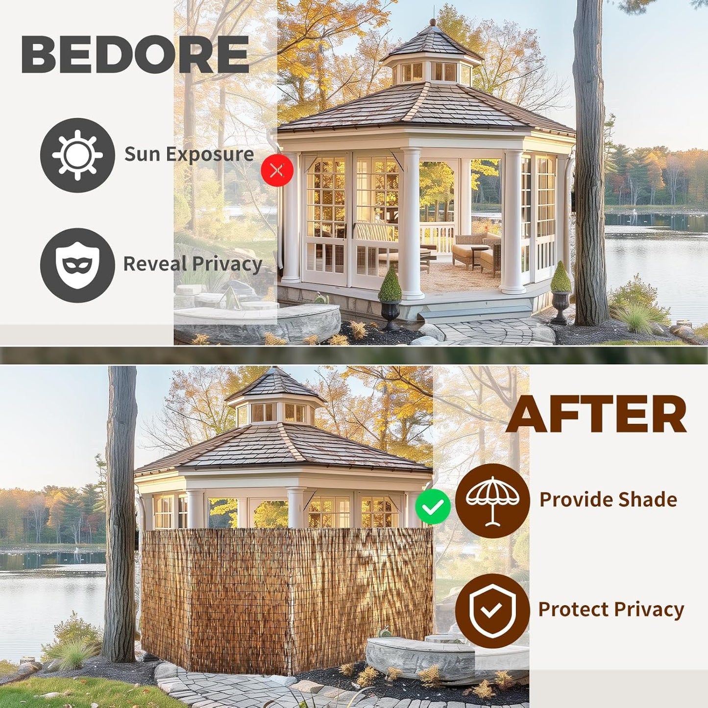 Natural Reed Fencing, Eco-Friendly Reed Fence, 4 feet High x 16.44 feet Long, Reed Screen for Backyard Patio Garden and More,Brown