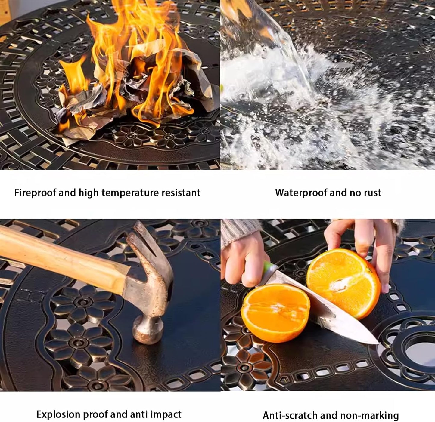 Outdoor Table Cast Aluminum Round Patio Table with Umbrella Hole All Weather Outdoor Dining Table for Lawn Garden Backyard (106cm Die-cast Round Tables)