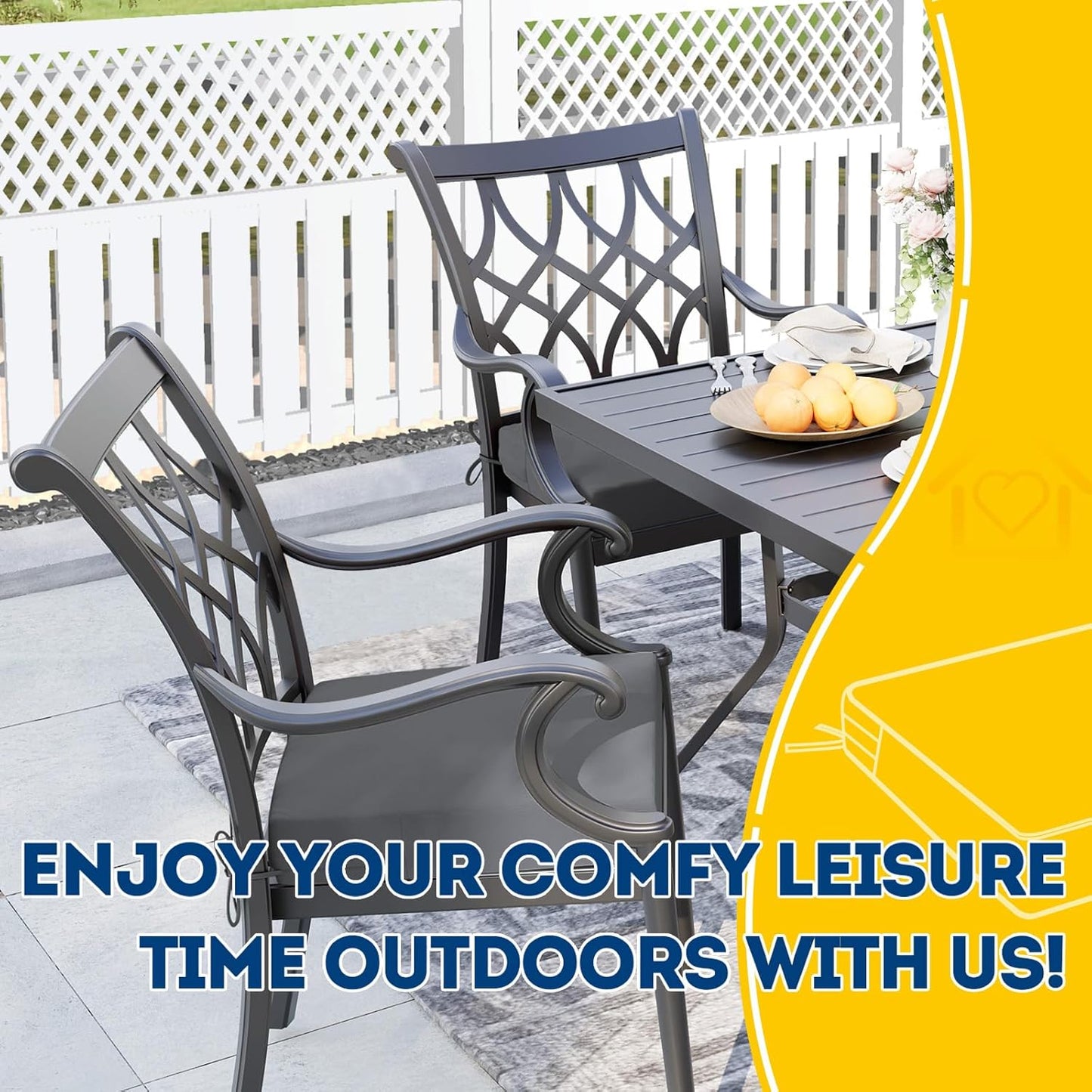 AAAAAcessories Outdoor Seat Cushions for Chairs, Waterproof, Fade-Resistant Patio Furniture Replacement Cushions, 19" x 19" x 3", Set of 2, Dark Gray