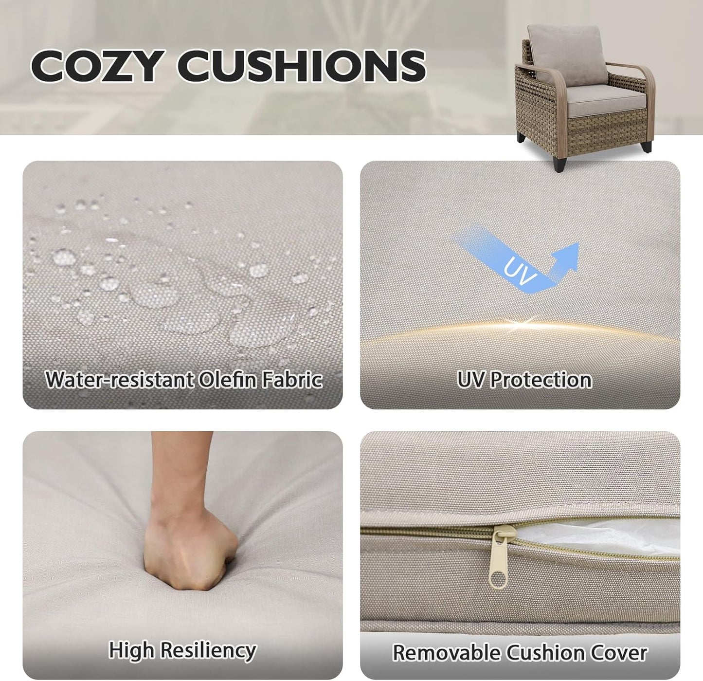 EAGLE PEAK Modern Wicker Outdoor Chair, Patio Chair Curved Armrest, Rattan Patio Furniture for Yard Deck Porch Garden, 1 Chair, Brown/Gray